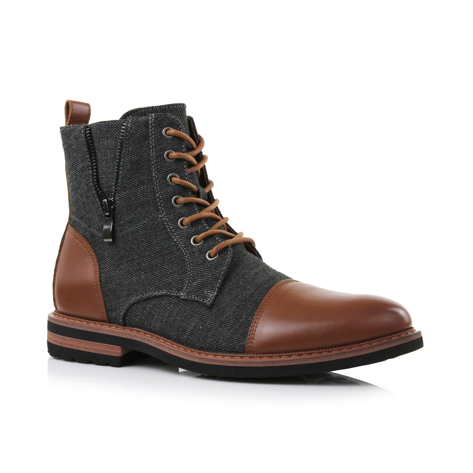 Ferro Aldo Men's Cap-Toe Combat Boots | Clayton in Cognac & Wool Cognac / 13 Ferro Aldo Men's Cap-Toe Combat Boots | Clayton in Cognac & Wool Cognac / 13