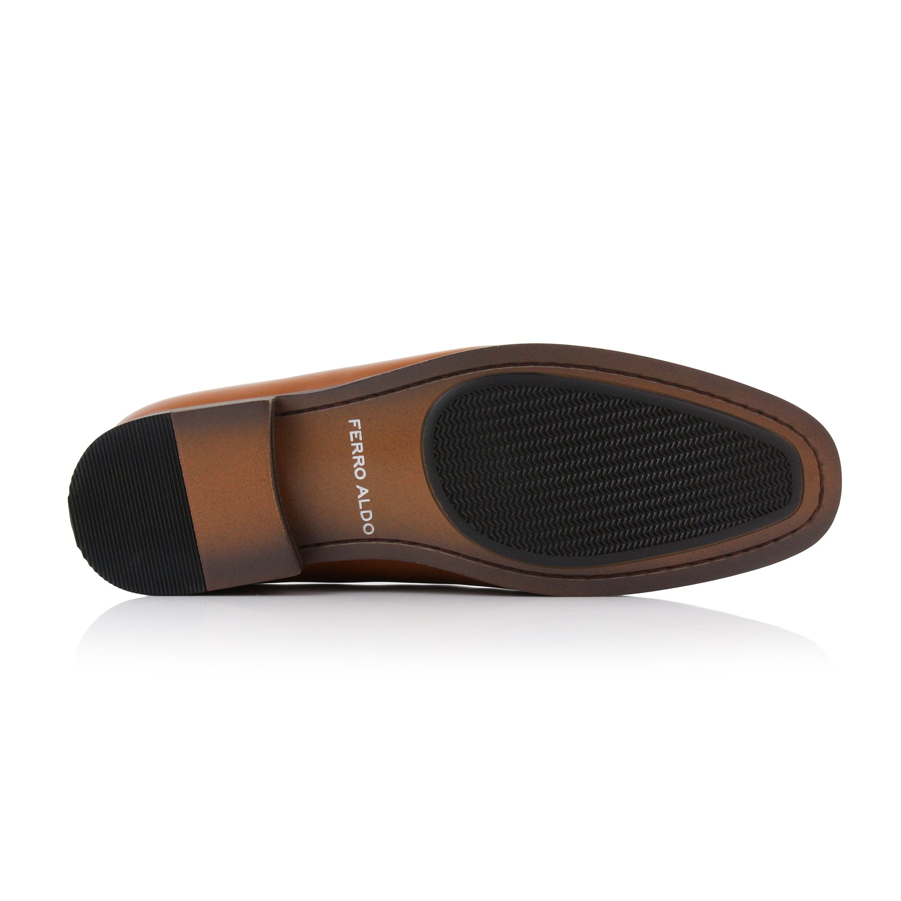 Burnished Wholecut Loafers | Clyde by Ferro Aldo | Conal Footwear | Bottom Sole Angle View
