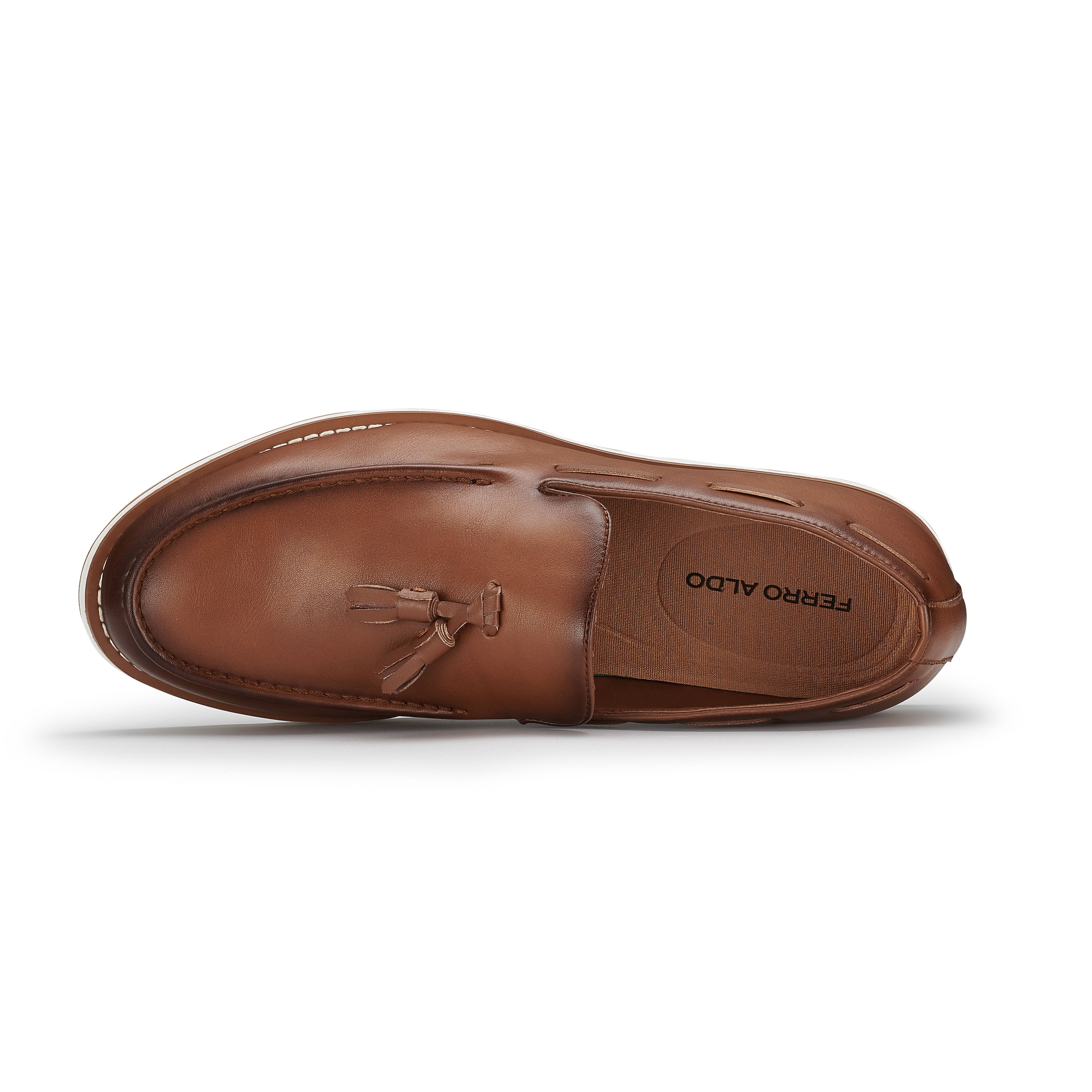 Men's Moc-Toe Penny Loafers with Tassels Accent | Delbert by Ferro Aldo | Conal Footwear | Top-Down Angle View
