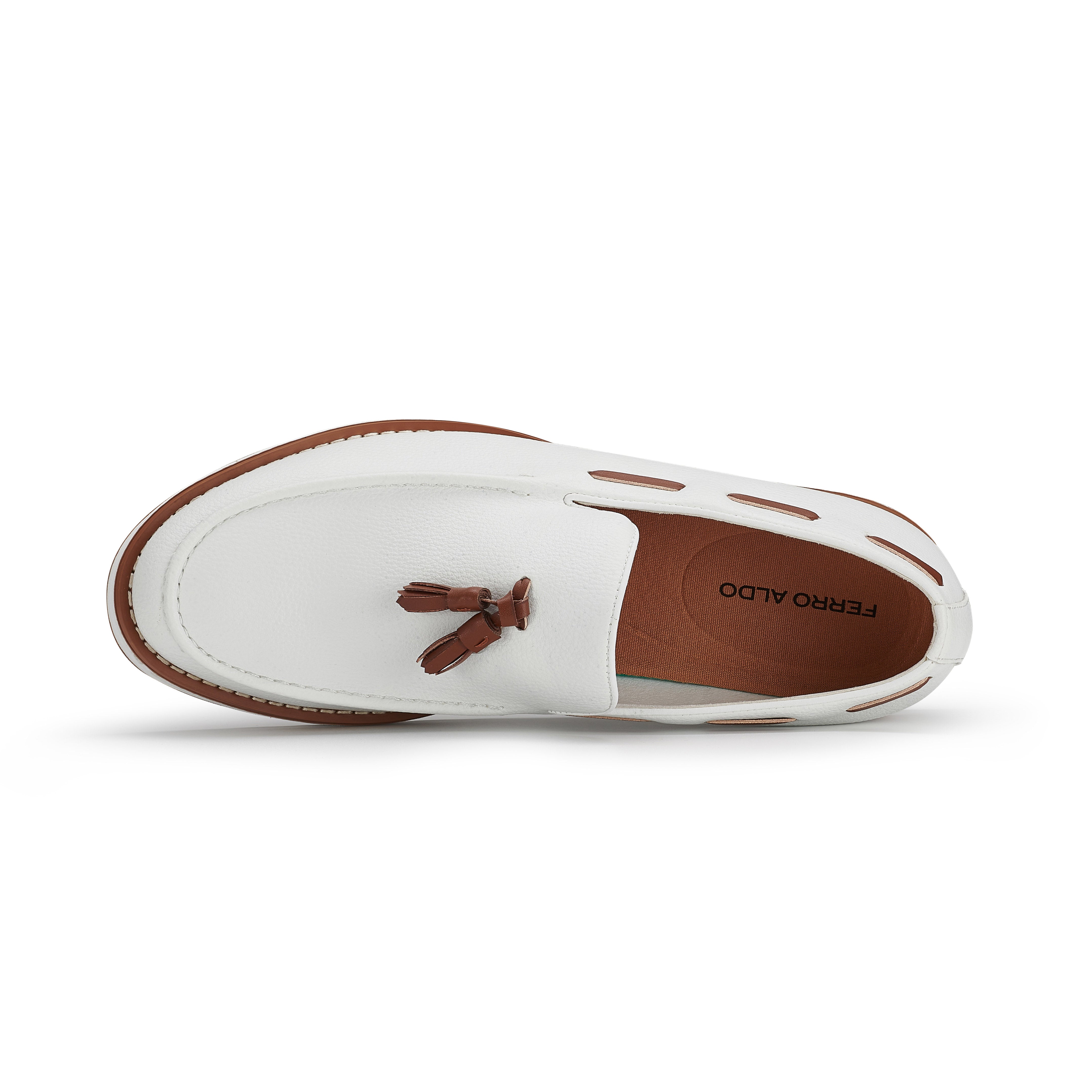 Men's Moc-Toe Penny Loafers with Tassels Accent | Delbert by Ferro Aldo | Conal Footwear | Top-Down Angle View
