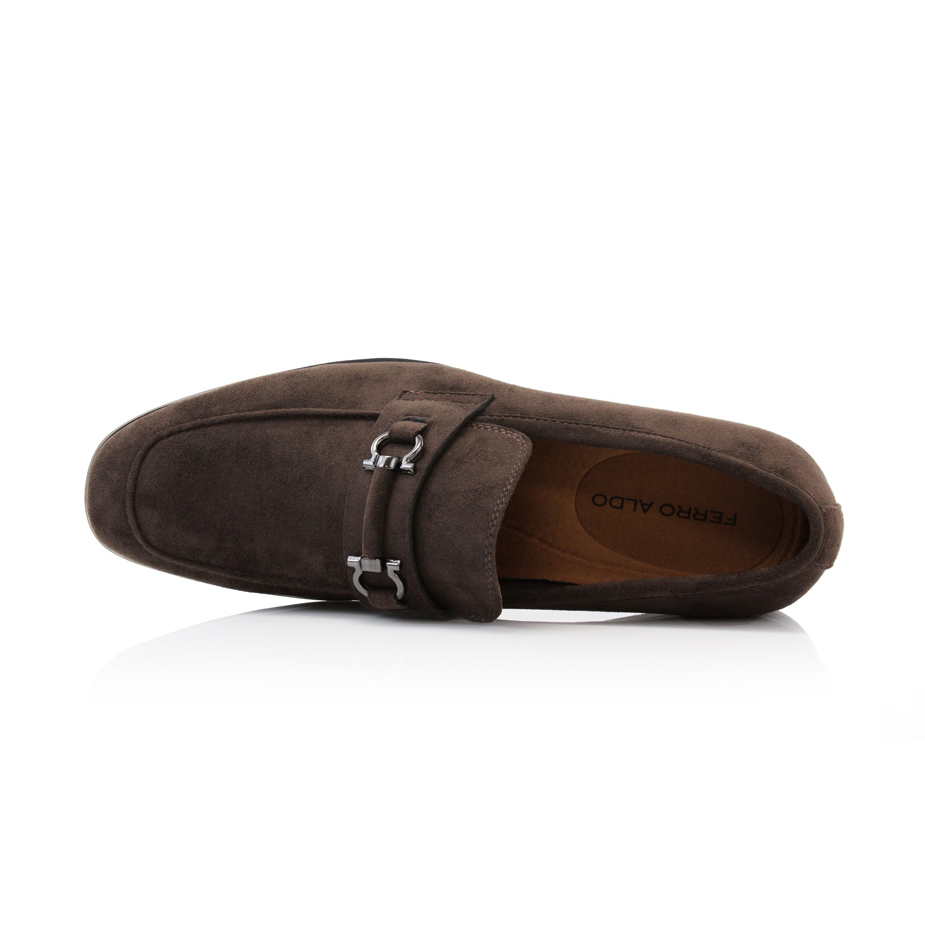 Metal Buckle Suede Loafers | Demitri by Ferro Aldo | Conal Footwear | Top-Down Angle View