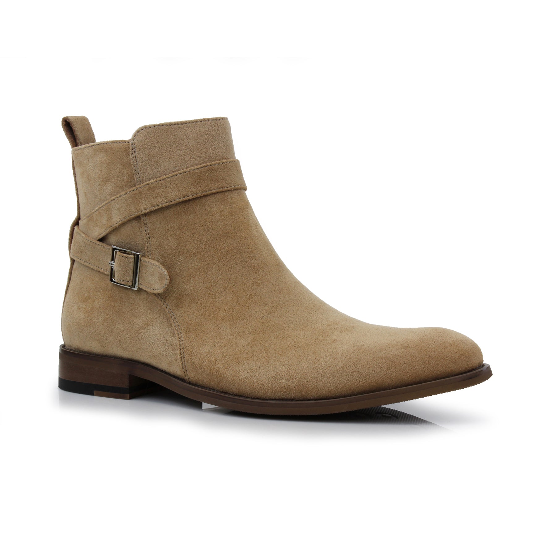 suede boots with buckle strap