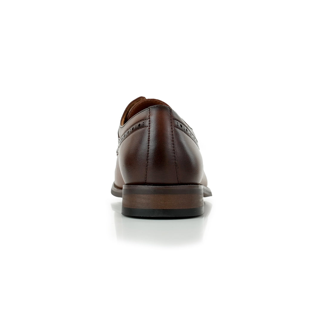 Brogue Burnished Derby Shoes | Jared by Ferro Aldo | Conal Footwear | Back Angle View