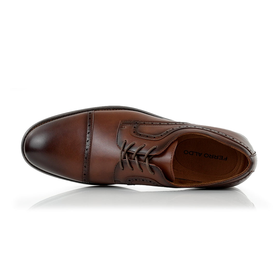 Brogue Burnished Derby Shoes | Jared by Ferro Aldo | Conal Footwear | Top-Down Angle View