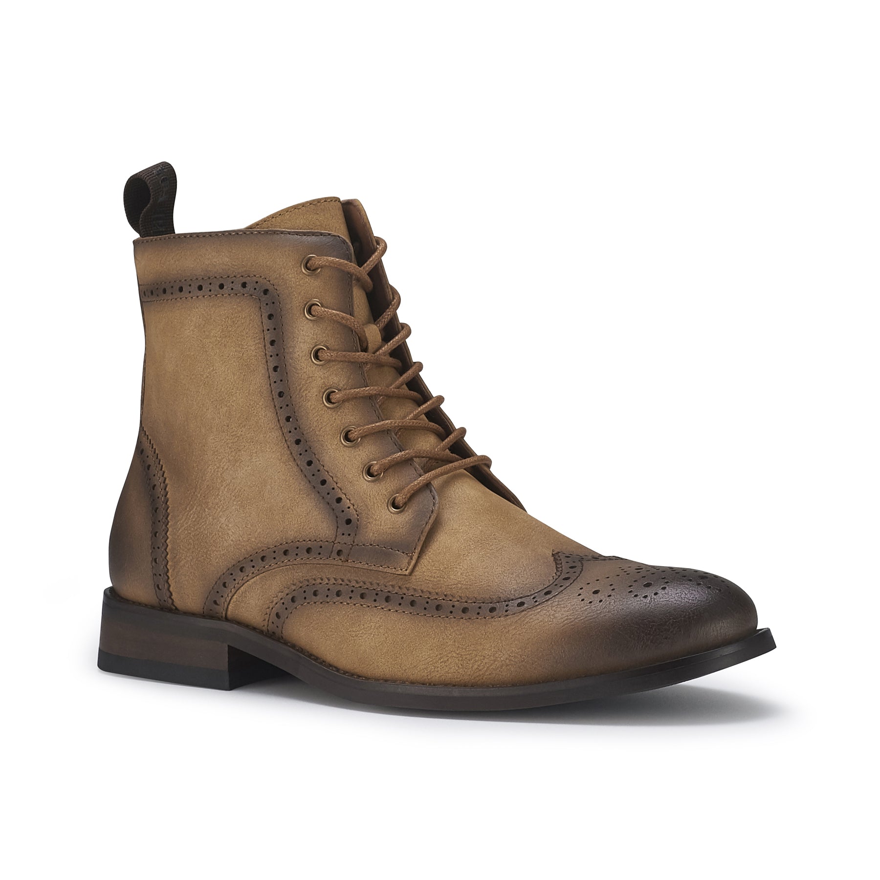 brown wingtip dress boots Polar Fox Manson Mpx806091 Classic Wing-tip Burnished Style Dress Boots, in Tan, Size 11