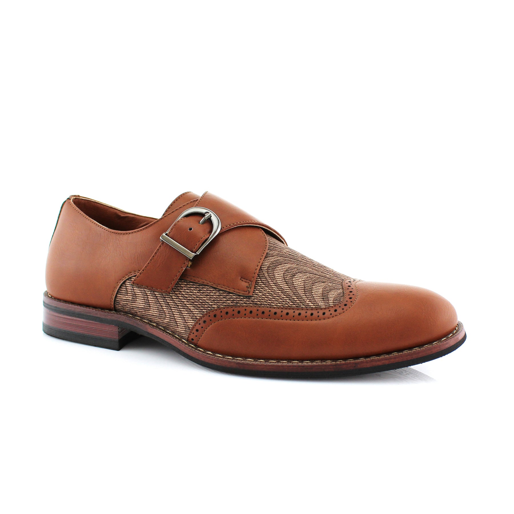 brown dress shoes monk strap Men's Cognac Brown Formal Wingtip Monk Strap Loafer main image 0