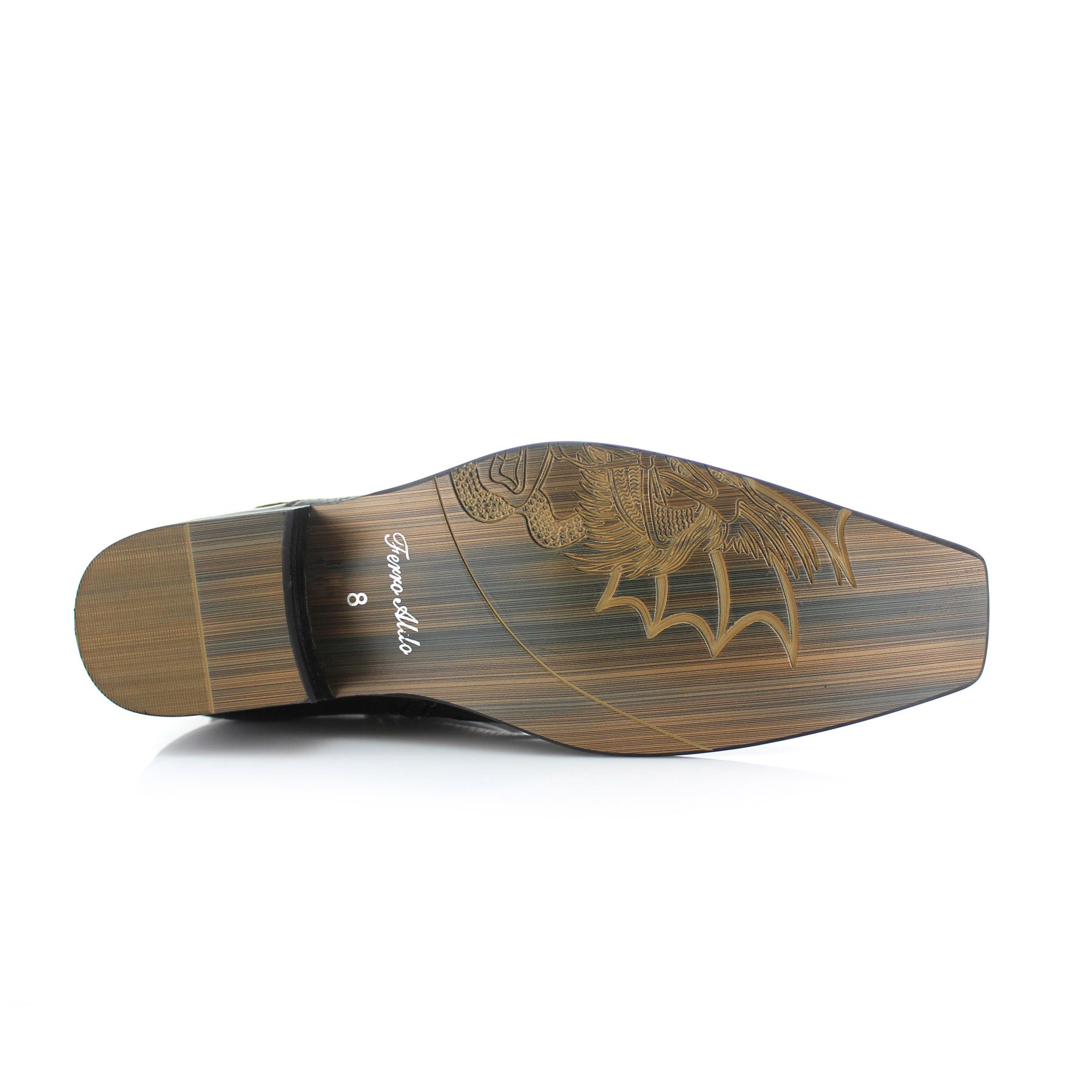 Snake Hide Embossed Cowboy Boots | Alejandro by Ferro Aldo | Conal Footwear | Bottom Sole Angle View