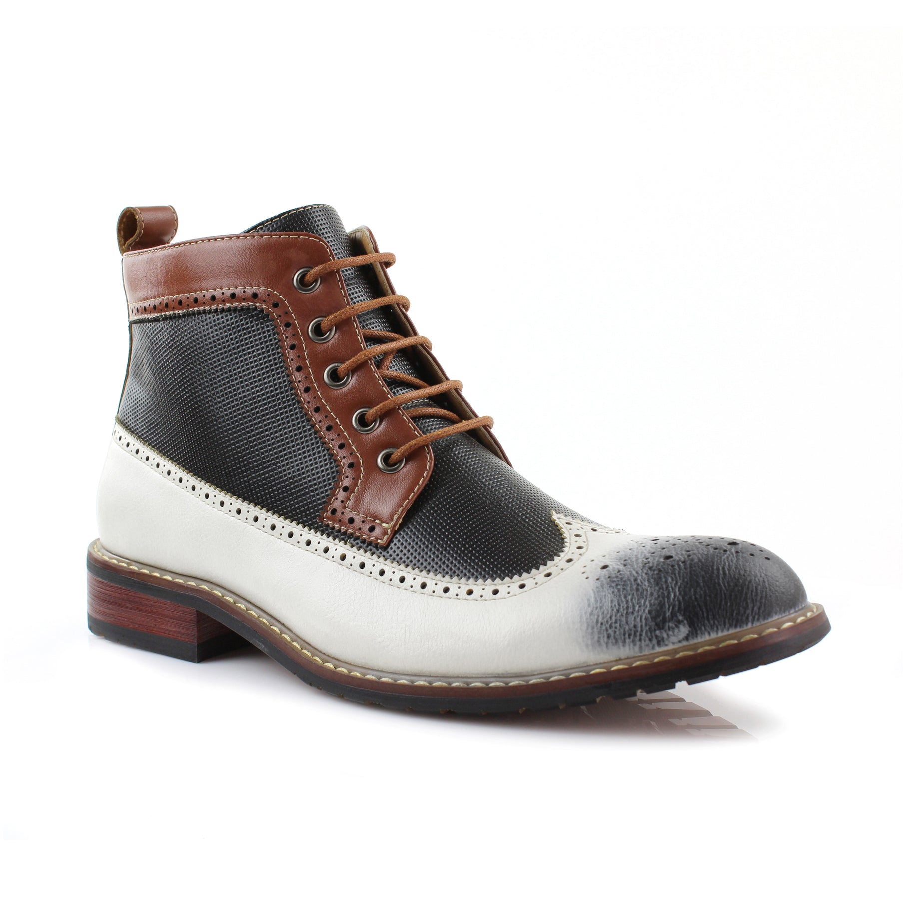 mens white dress boots Ferro Aldo Gideon MFA806087 Men's Wing-Tip Plaid Dress Boots