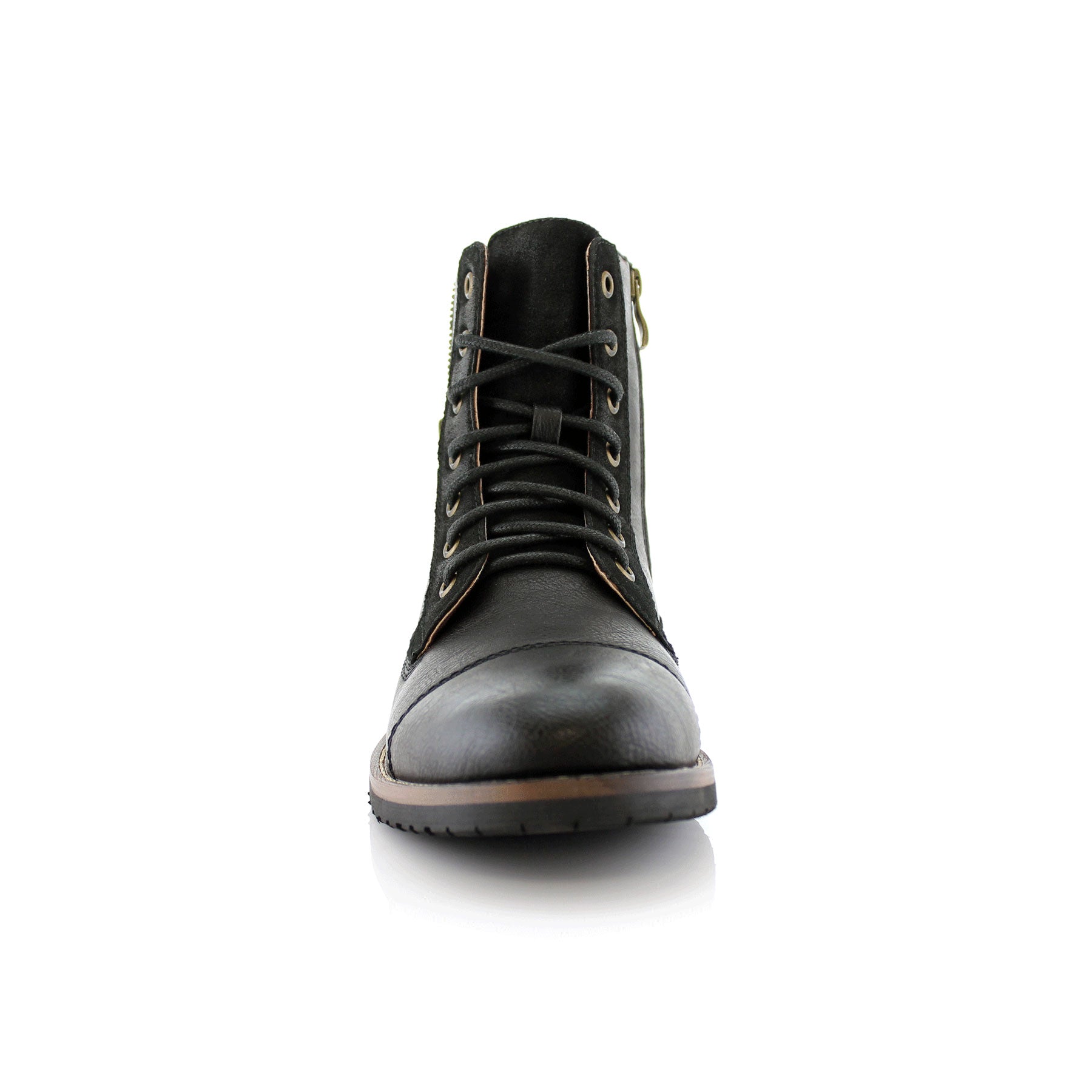 Duo-Textured Cap-Toe Boots | Reid by Ferro Aldo | Conal Footwear | Front Angle View
