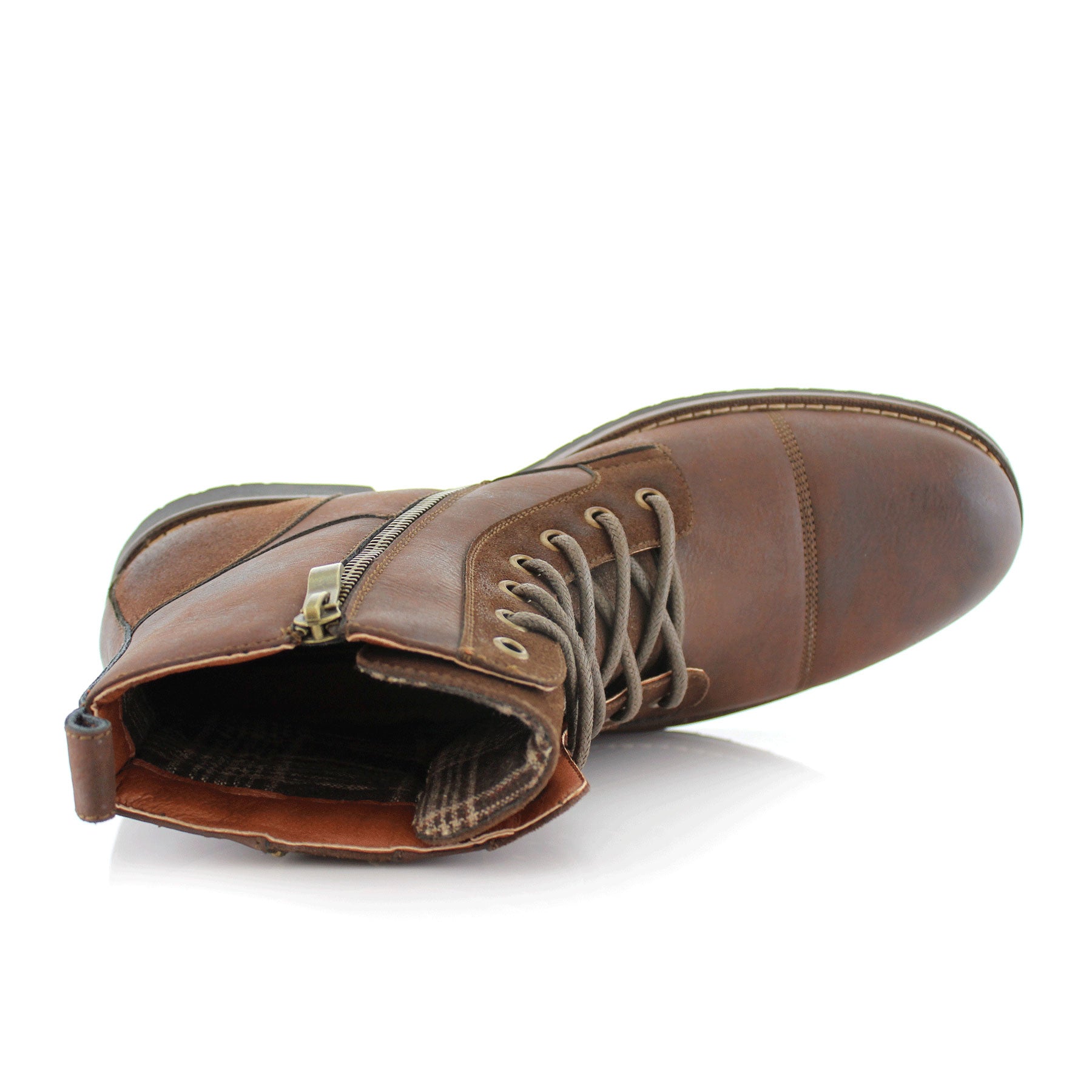 Duo-Textured Cap-Toe Boots | Reid by Ferro Aldo | Conal Footwear | Top-Down Angle View