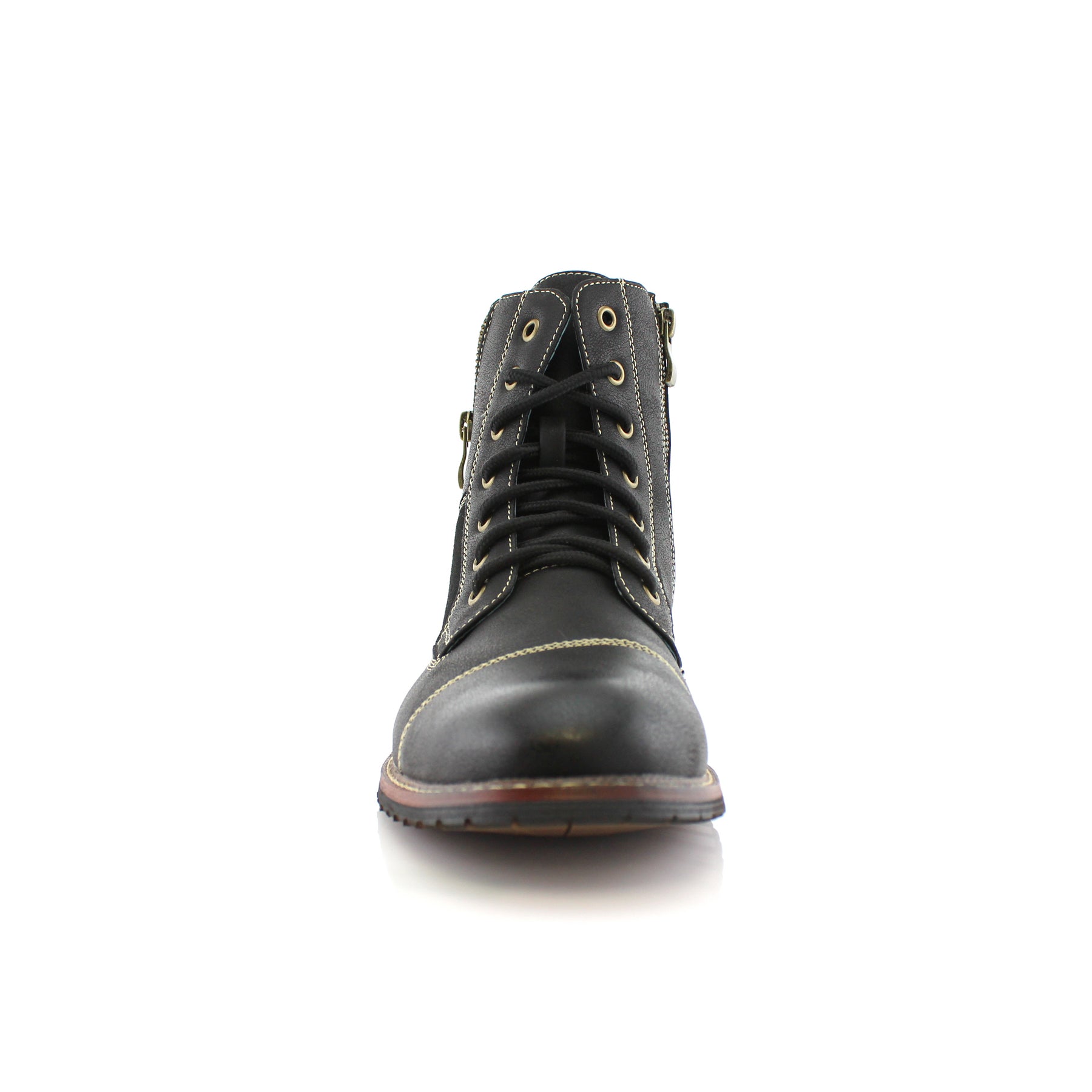 Duo-Textured Zipper Closure Combat Boots | Andy by Ferro Aldo | Conal Footwear | Front Angle View
