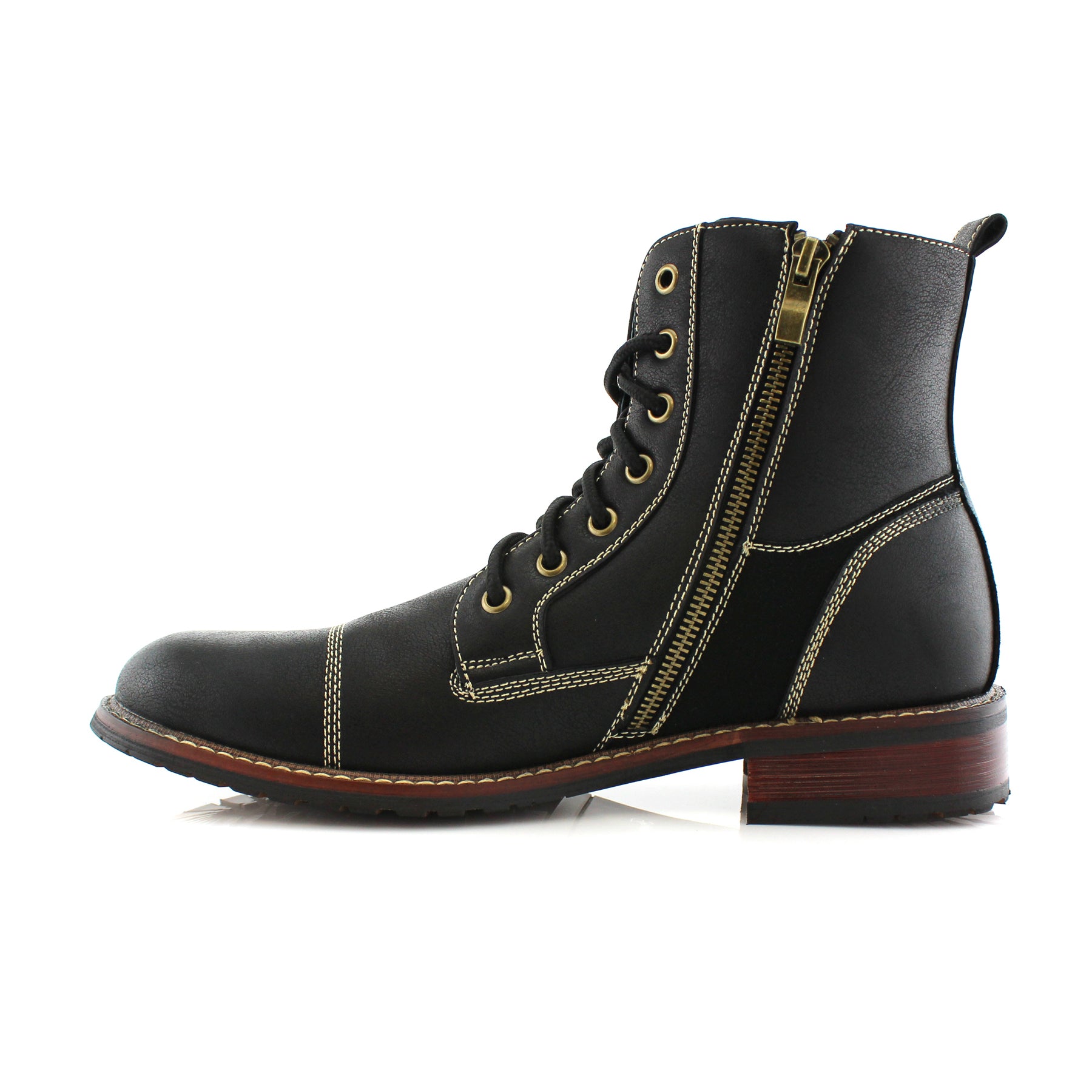 Duo-Textured Zipper Closure Combat Boots | Andy by Ferro Aldo | Conal Footwear | Inner Side Angle View