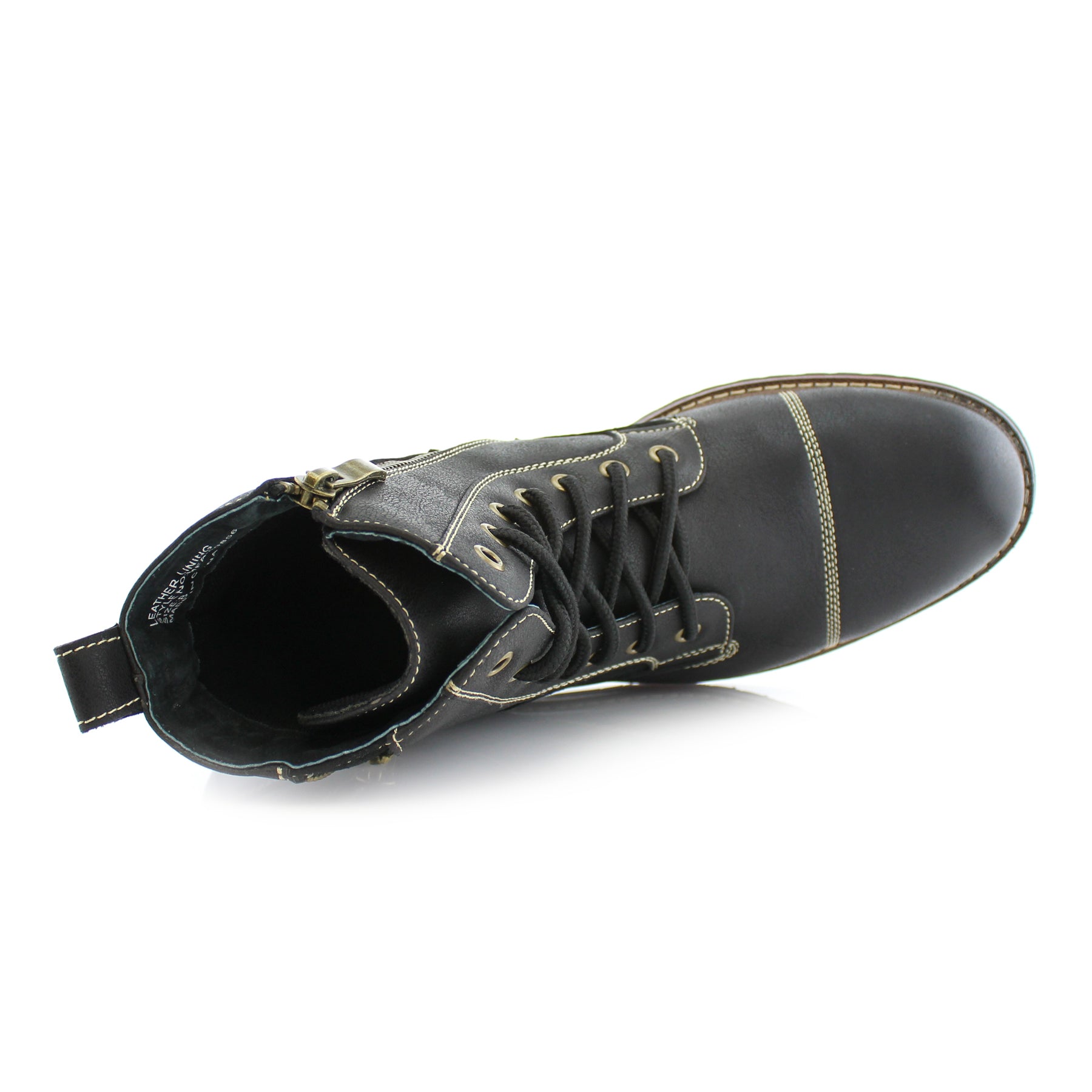 Duo-Textured Zipper Closure Combat Boots | Andy by Ferro Aldo | Conal Footwear | Top-Down Angle View