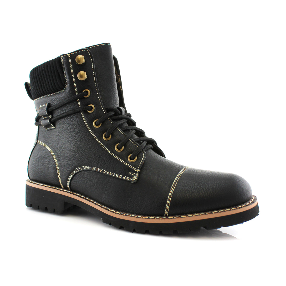 Men\'s Black Lace-Up Combat Boots with Yellow Contrast Laces Martens Yellow Laces Lacci Dr Martens Come Metterli Martens  main image 3