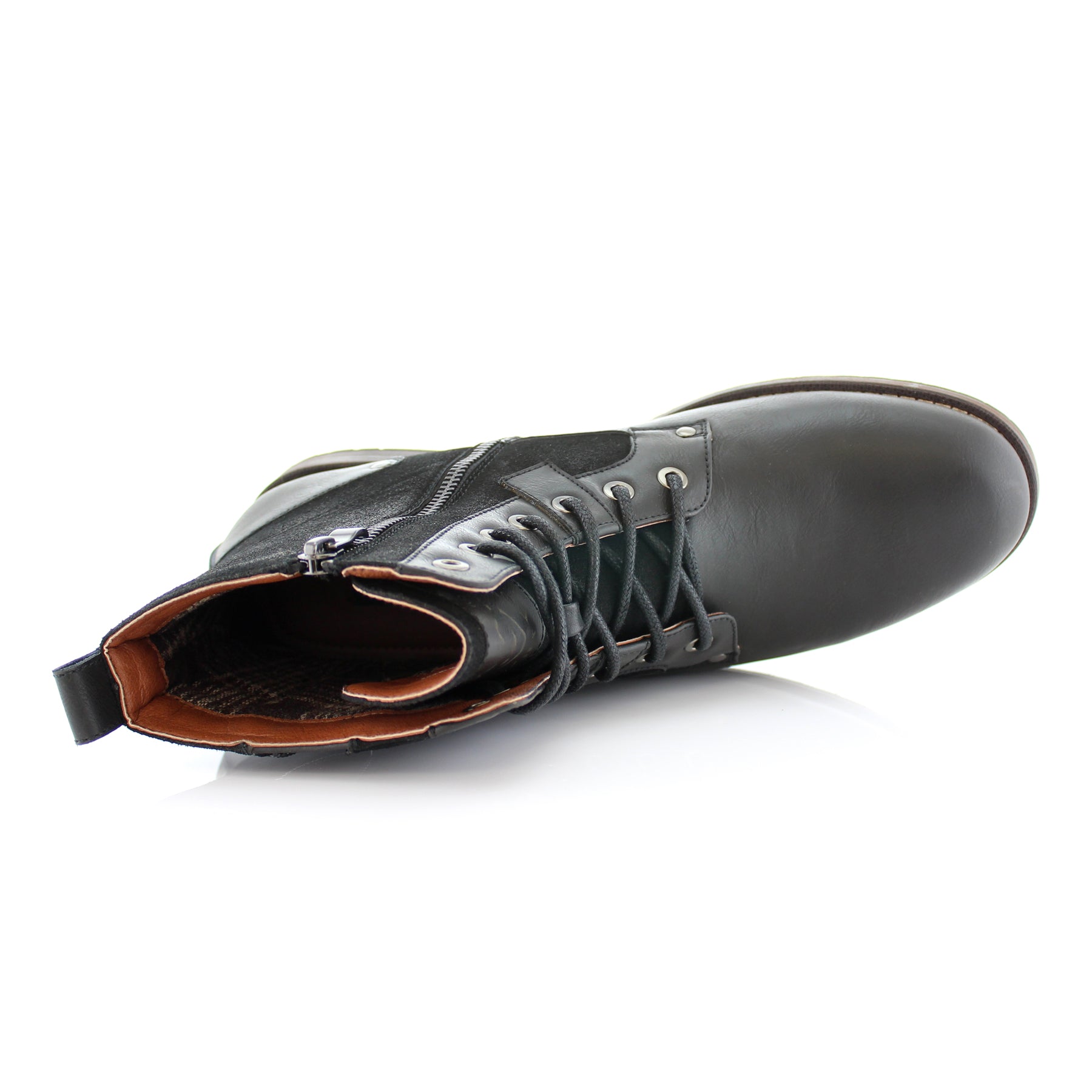 Duo-Textured Zippered Combat Boots | Jalen by Polar Fox | Conal Footwear | Top-Down Angle View
