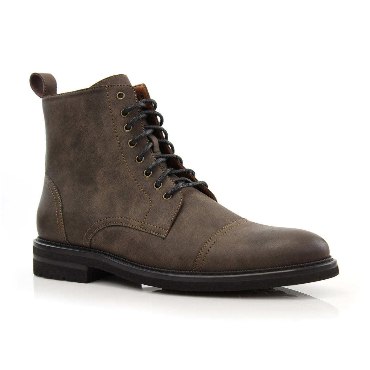 Cigar Faux Burnished Leather Boots With Zipper Closure  display picture 2
