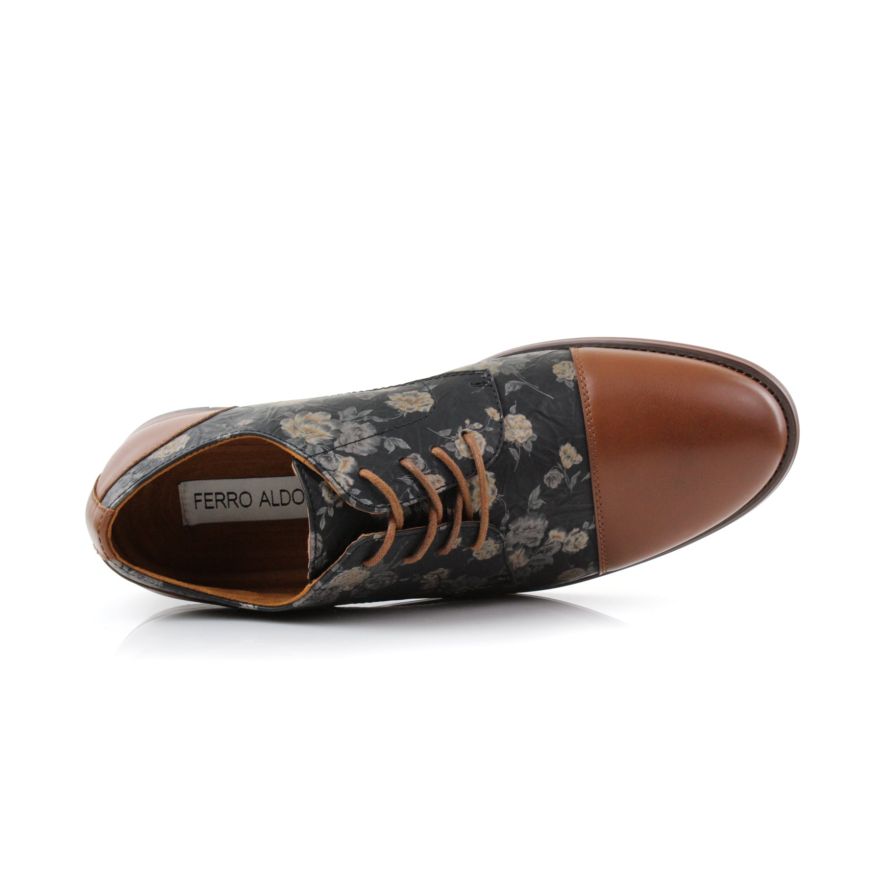 Floral Cap-Toe Derby Shoes | Berkley by Ferro Aldo | Conal Footwear | Top-Down Angle View