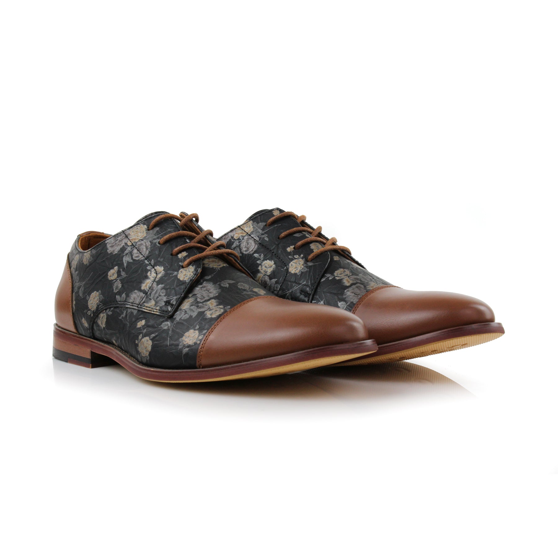 Floral Cap-Toe Derby Shoes | Berkley by Ferro Aldo | Conal Footwear | Paired Angle View