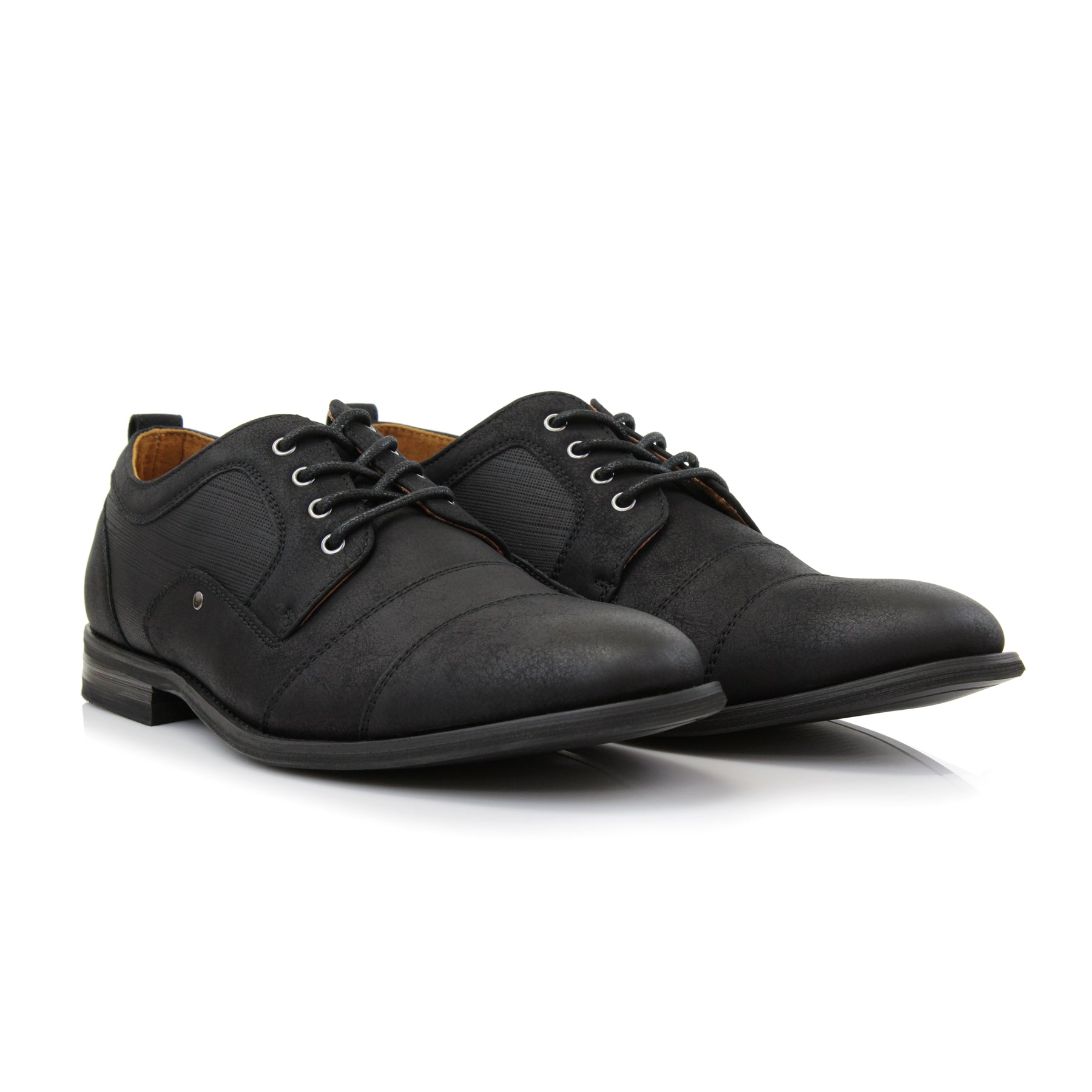 Duo-textured Cap-Toe Derby Shoes | Blake by Ferro Aldo | Conal Footwear | Paired Angle View
