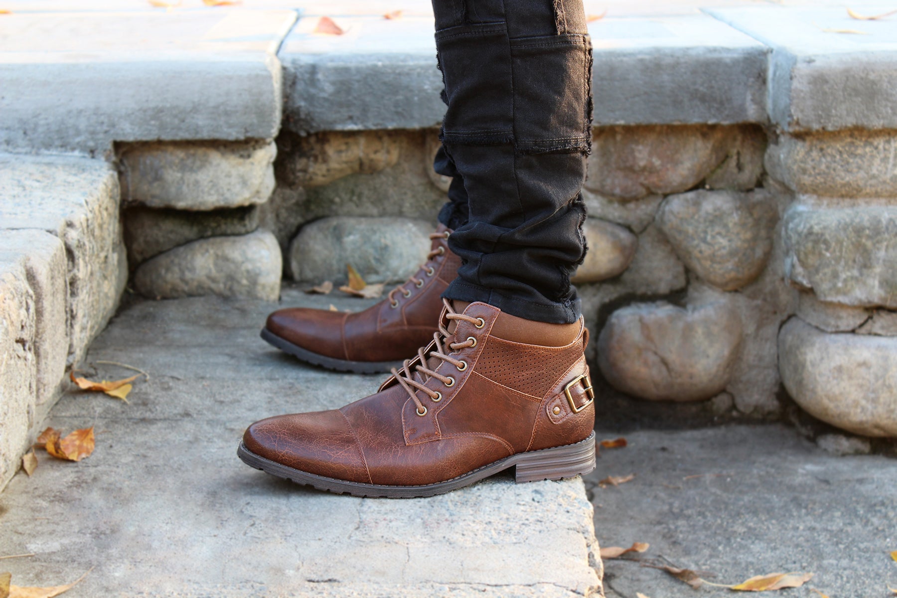 Textured Mid-Top Motorcycle Boots | Christopher by Polar Fox | Conal Footwear | Action Shot View