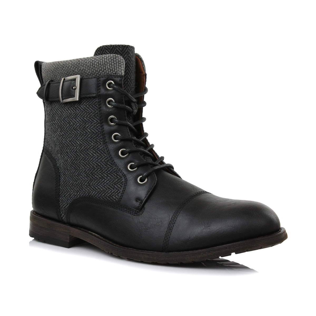 Vegan Leather Boots | ELIJAH in Herringbone Black | Men