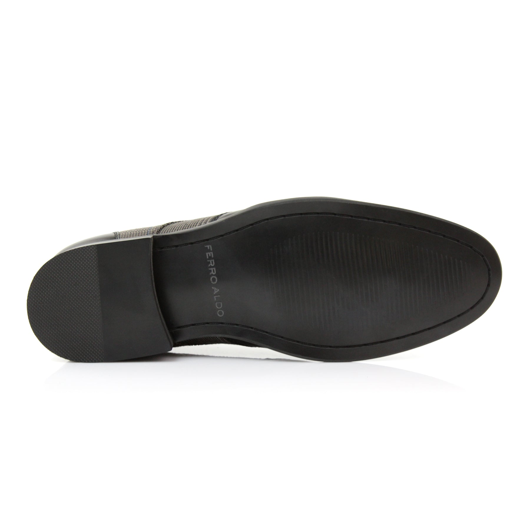 Plaid Wingtip Derby Shoes | Julian by Ferro Aldo | Conal Footwear | Bottom Sole Angle View