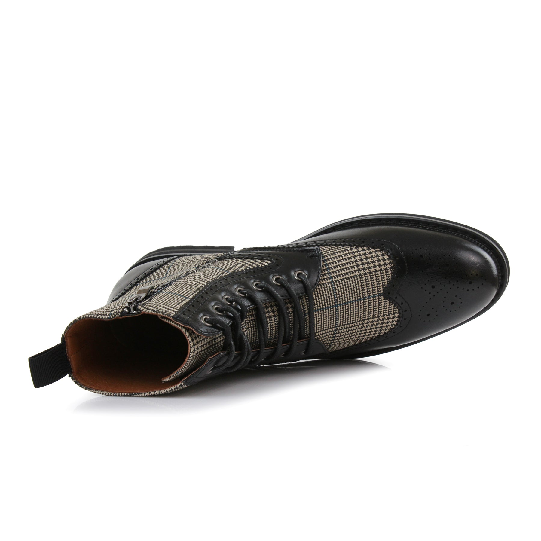 Plaid Brogue Wingtip Boots | Manchester by Polar Fox | Conal Footwear | Top-Down Angle View
