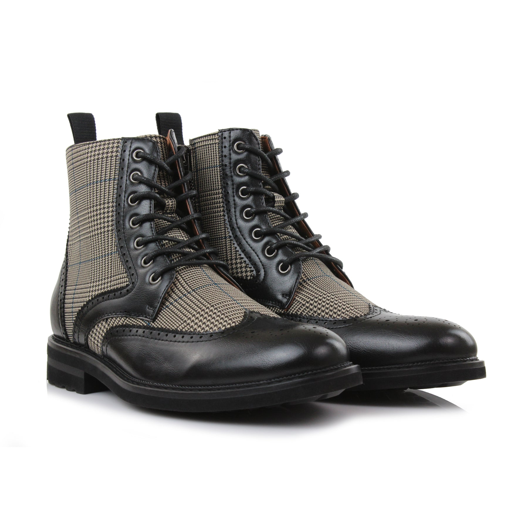 Plaid Brogue Wingtip Boots | Manchester by Polar Fox | Conal Footwear | Paired Angle View