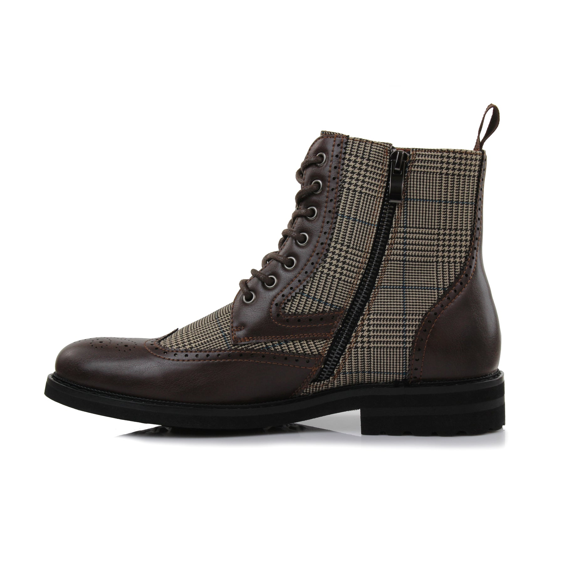 Plaid Brogue Wingtip Boots | Manchester by Polar Fox | Conal Footwear | Inner Side Angle View