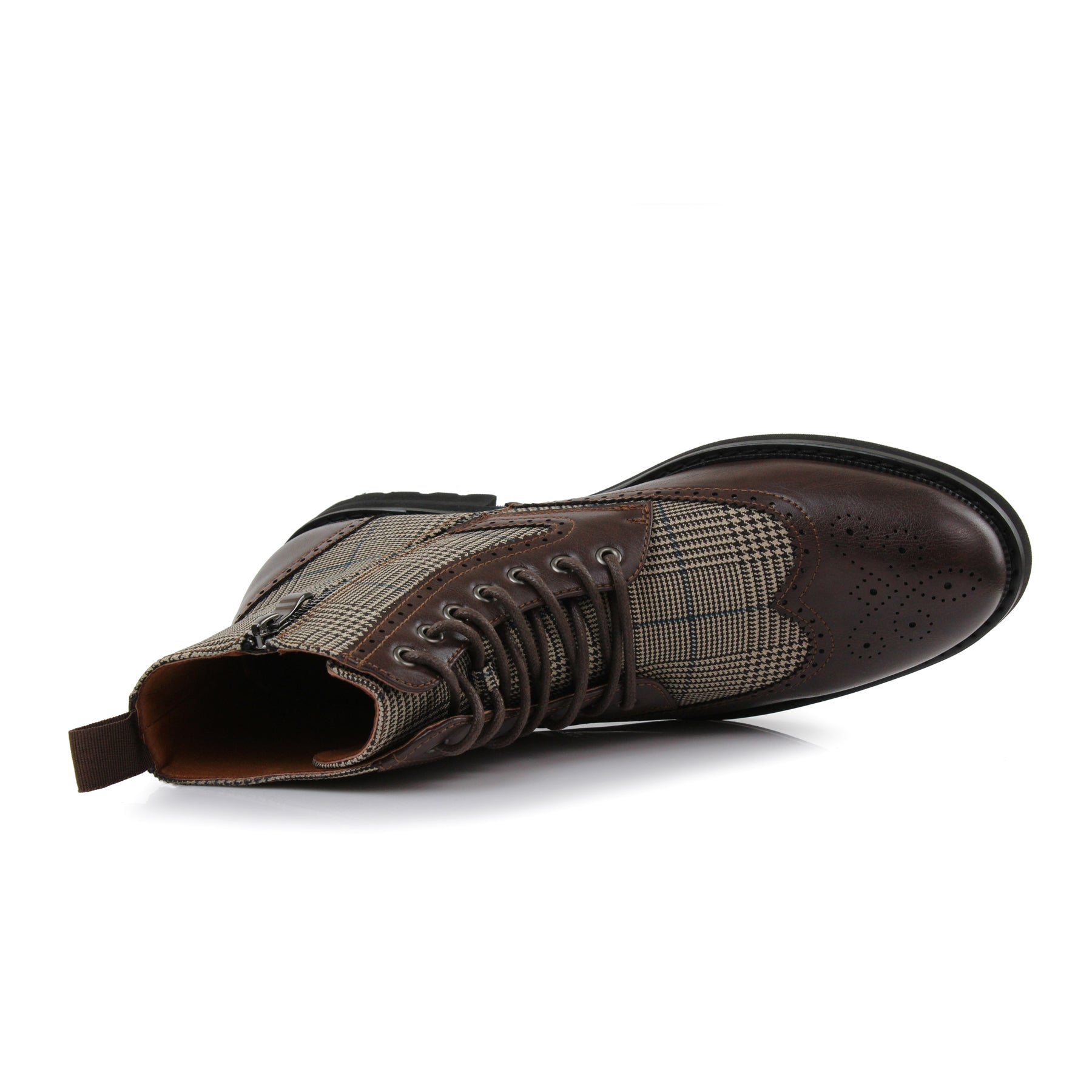 Plaid Brogue Wingtip Boots | Manchester by Polar Fox | Conal Footwear | Top-Down Angle View