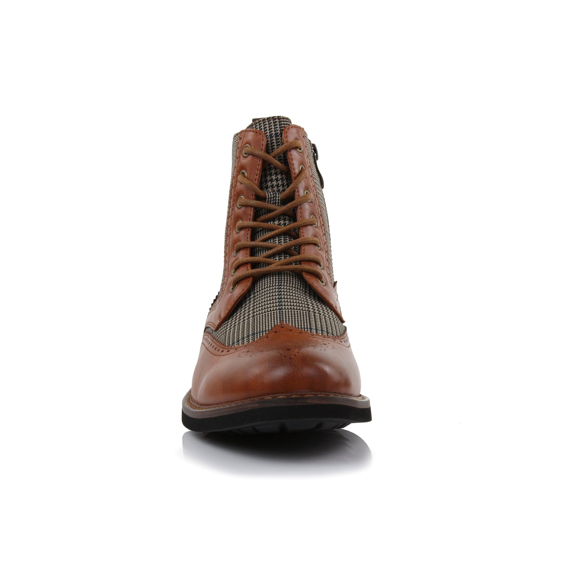 Plaid Brogue Wingtip Boots | Manchester by Polar Fox | Conal Footwear | Front Angle View