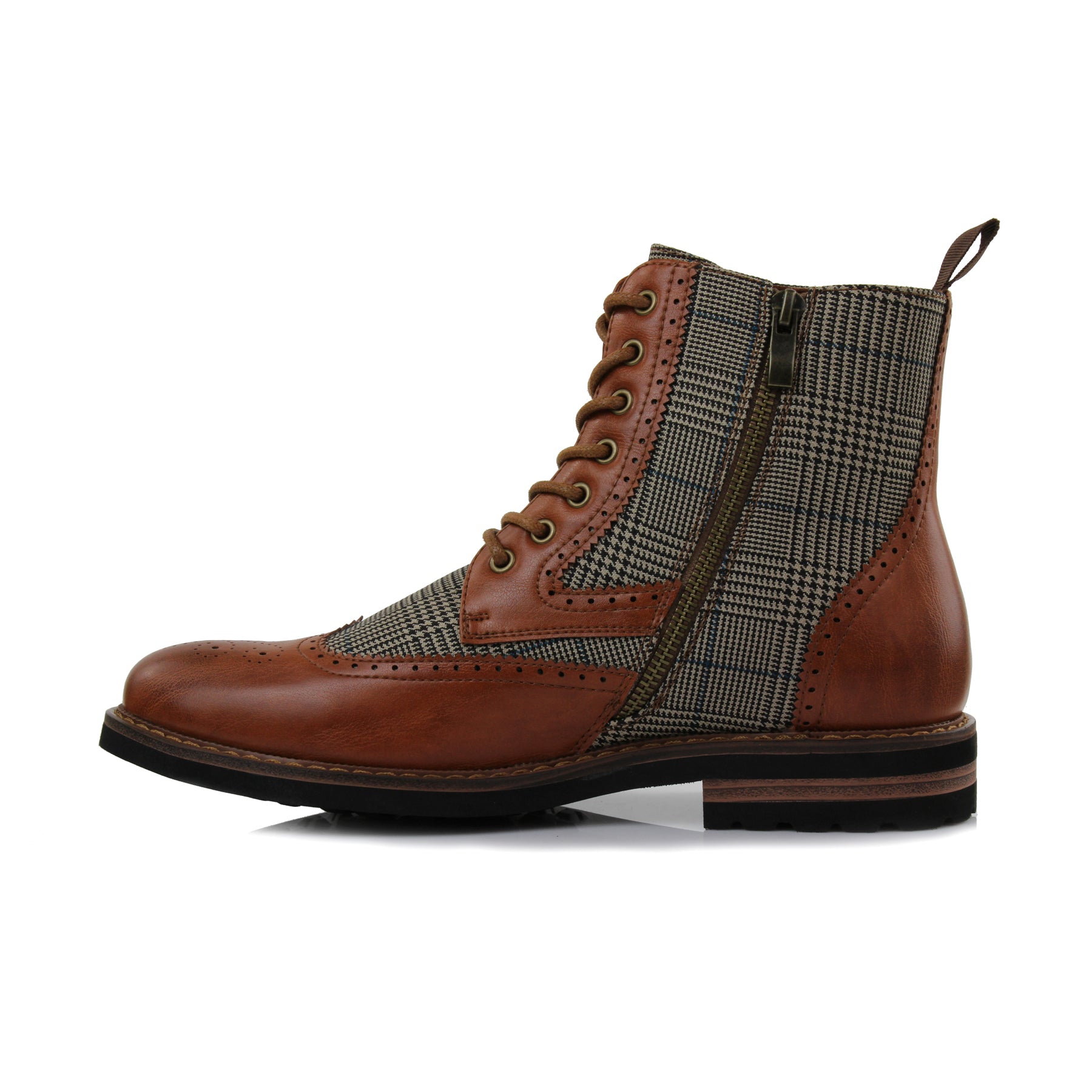 Plaid Brogue Wingtip Boots | Manchester by Polar Fox | Conal Footwear | Inner Side Angle View