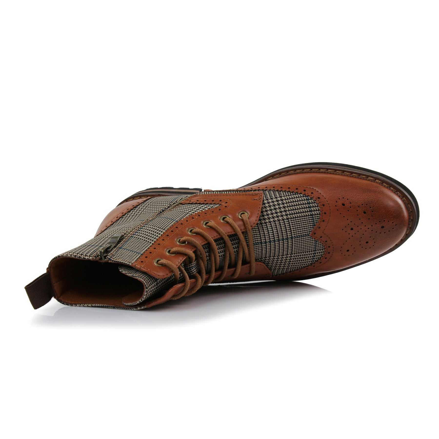 Plaid Brogue Wingtip Boots | Manchester by Polar Fox | Conal Footwear | Top-Down Angle View