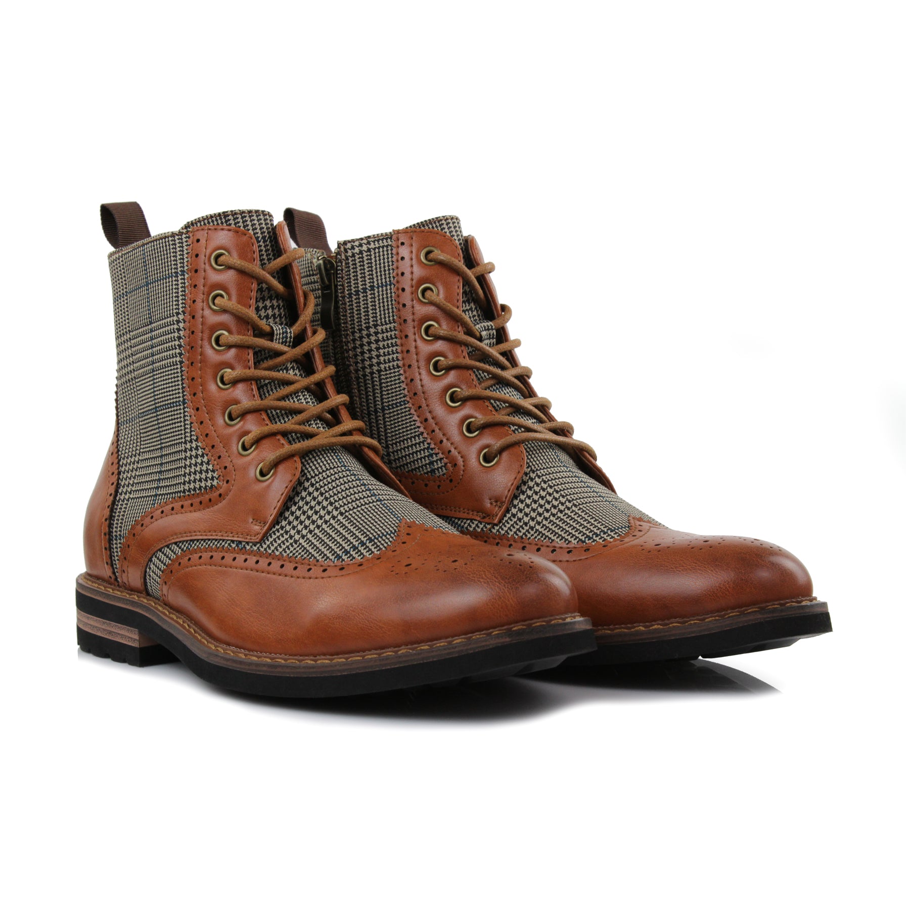 Plaid Brogue Wingtip Boots | Manchester by Polar Fox | Conal Footwear | Paired Angle View