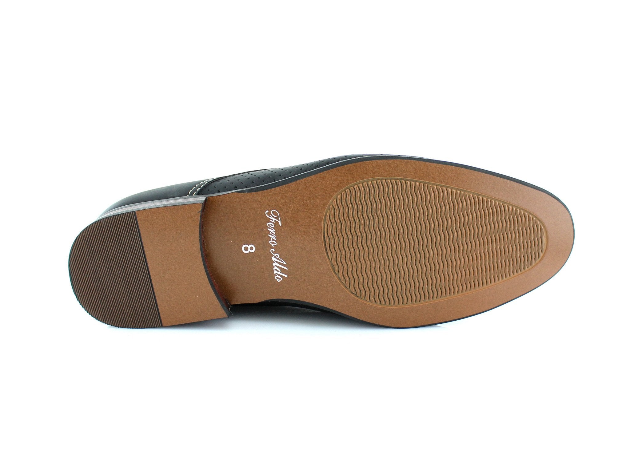 Burnished Perforated Derby Shoes | Isaiah by Ferro Aldo | Conal Footwear | Bottom Sole Angle View