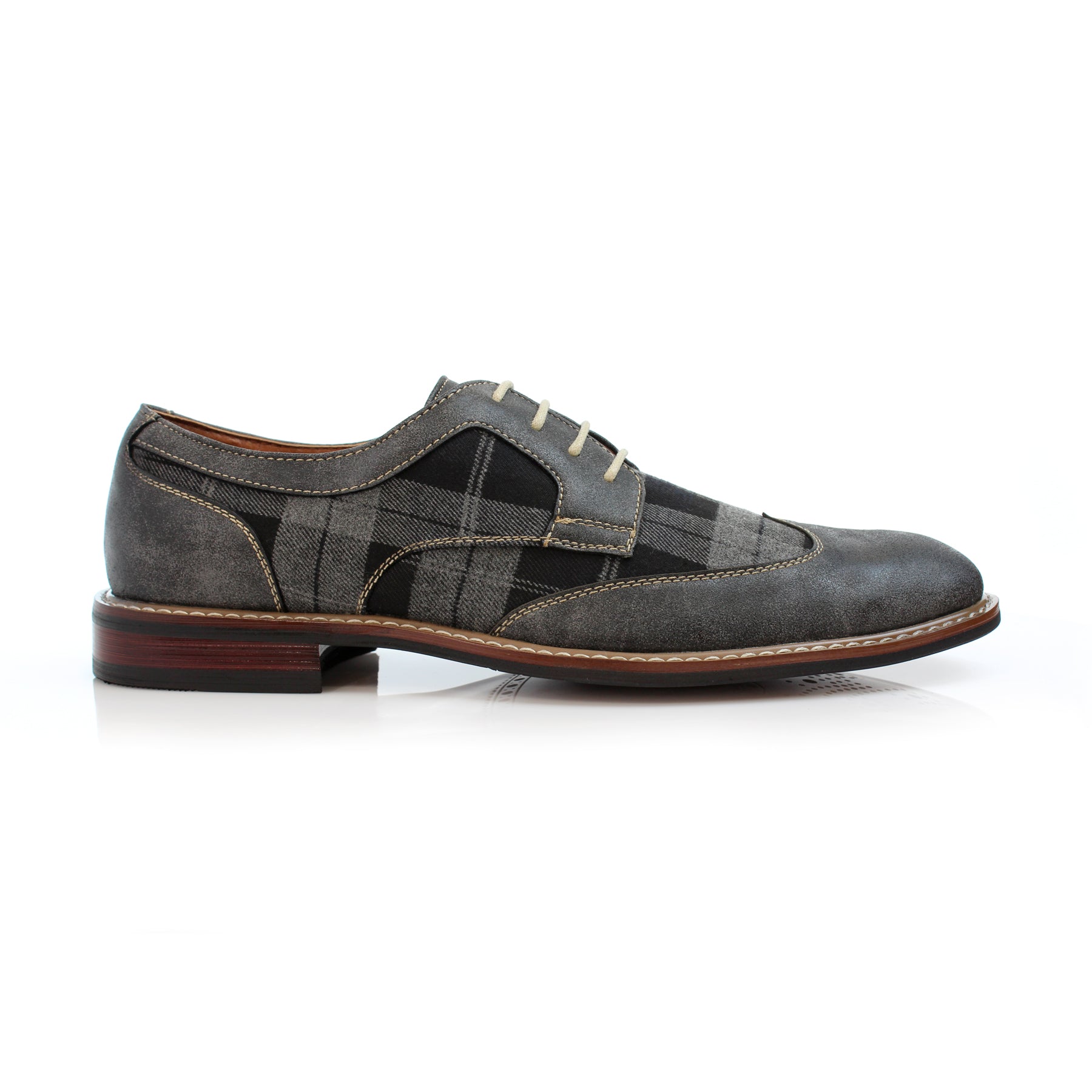 Plaid Wingtip Derby Shoes | Julian by Ferro Aldo | Conal Footwear | Outer Side Angle View