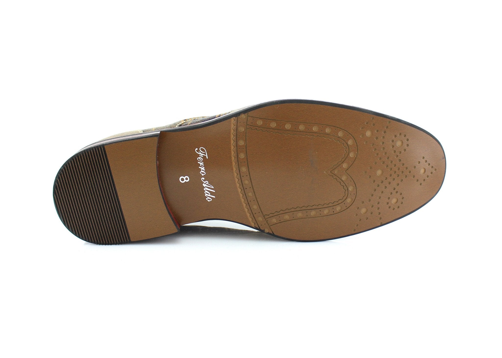 Plaid Wingtip Derby Shoes | Julian by Ferro Aldo | Conal Footwear | Bottom Sole Angle View