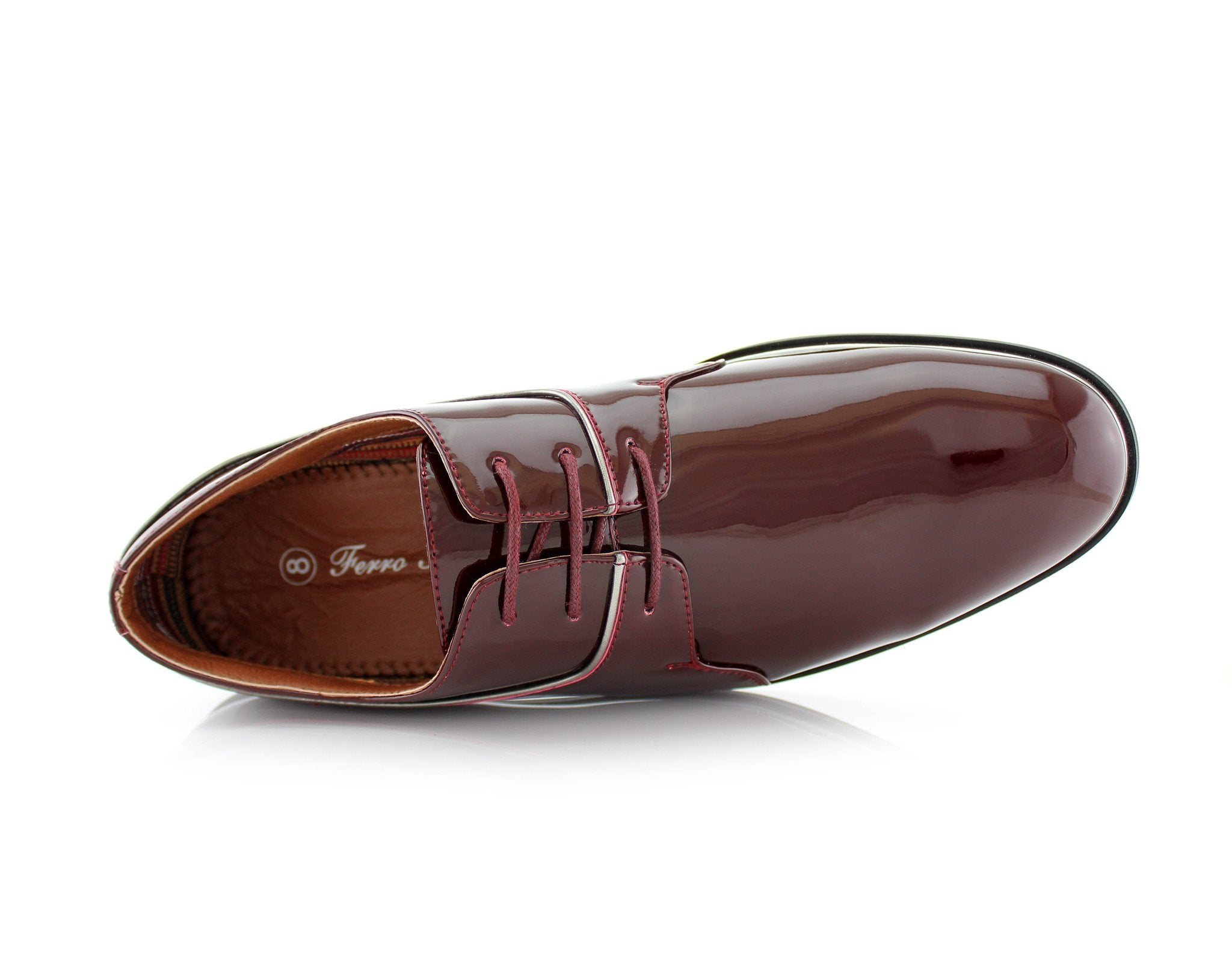 Patent Leather Derby Shoes | Liam by Ferro Aldo | Conal Footwear | Top-Down Angle View