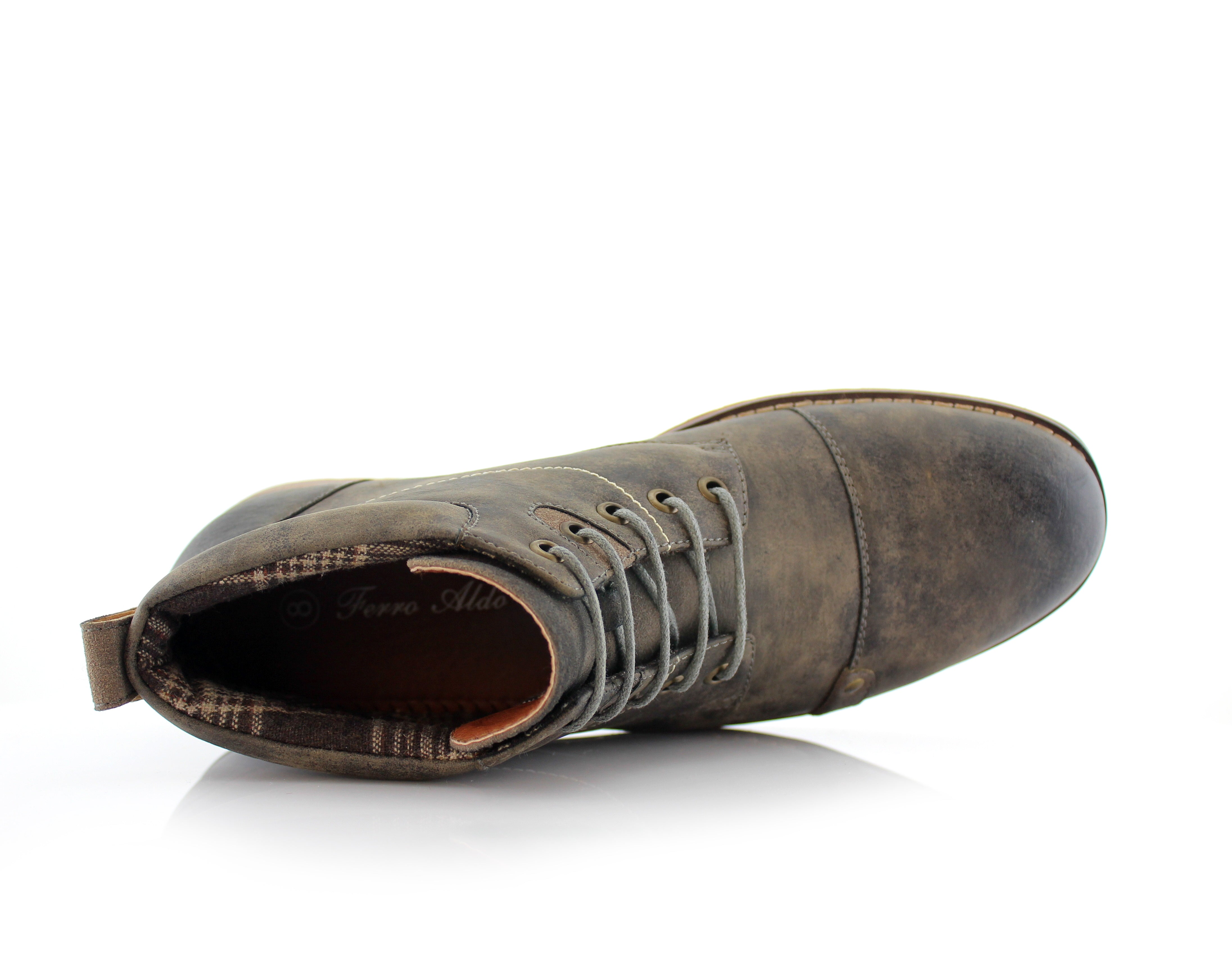 Burnished Upper Cap-Toe Boots | Colin by Ferro Aldo | Conal Footwear | Top-Down Angle View