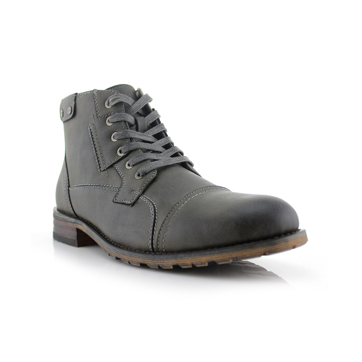 Testosterone Mens Gray Leather Combat Boots Size 11 Zip Classic Motorcycle Combat Boots | Ronny | Casual Work Lace  main image 2