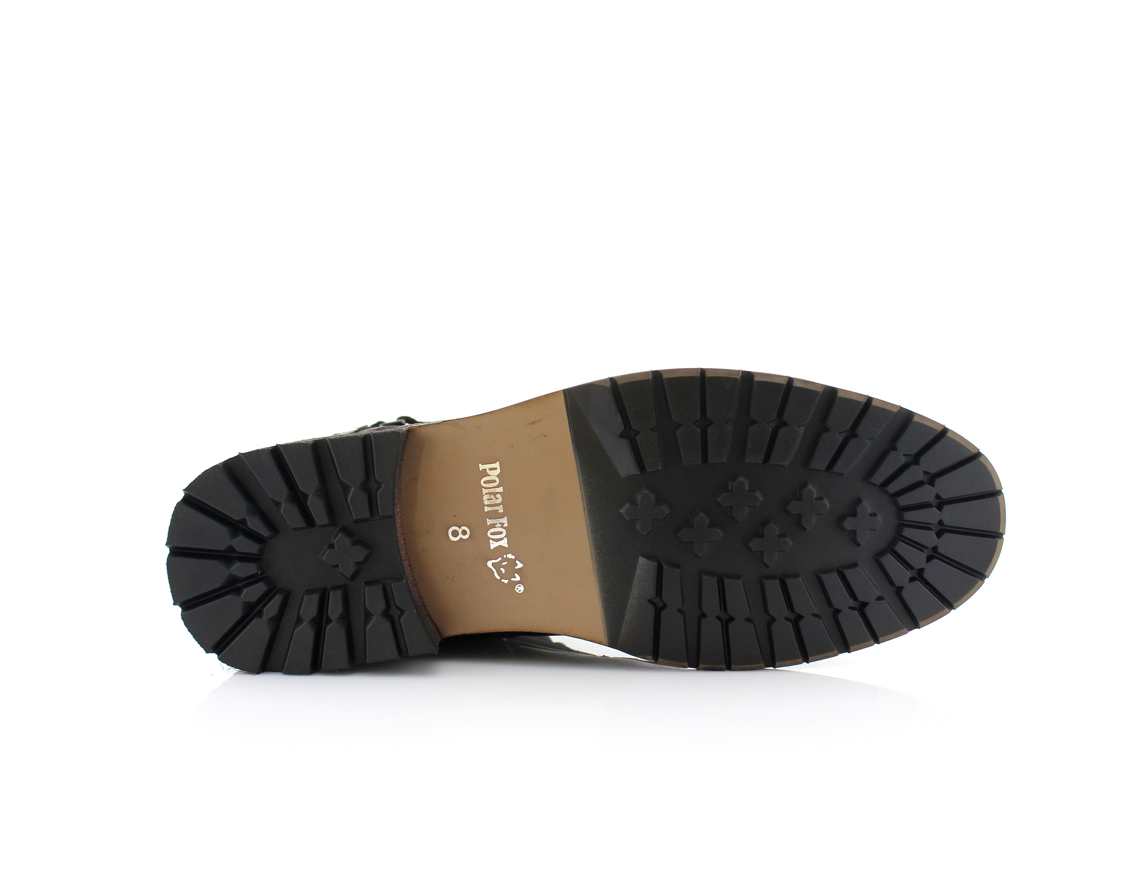 Ankle Strap Buckle with Zipper Closure Combat Boots | Asher by Polar Fox | Conal Footwear | Bottom Sole Angle View