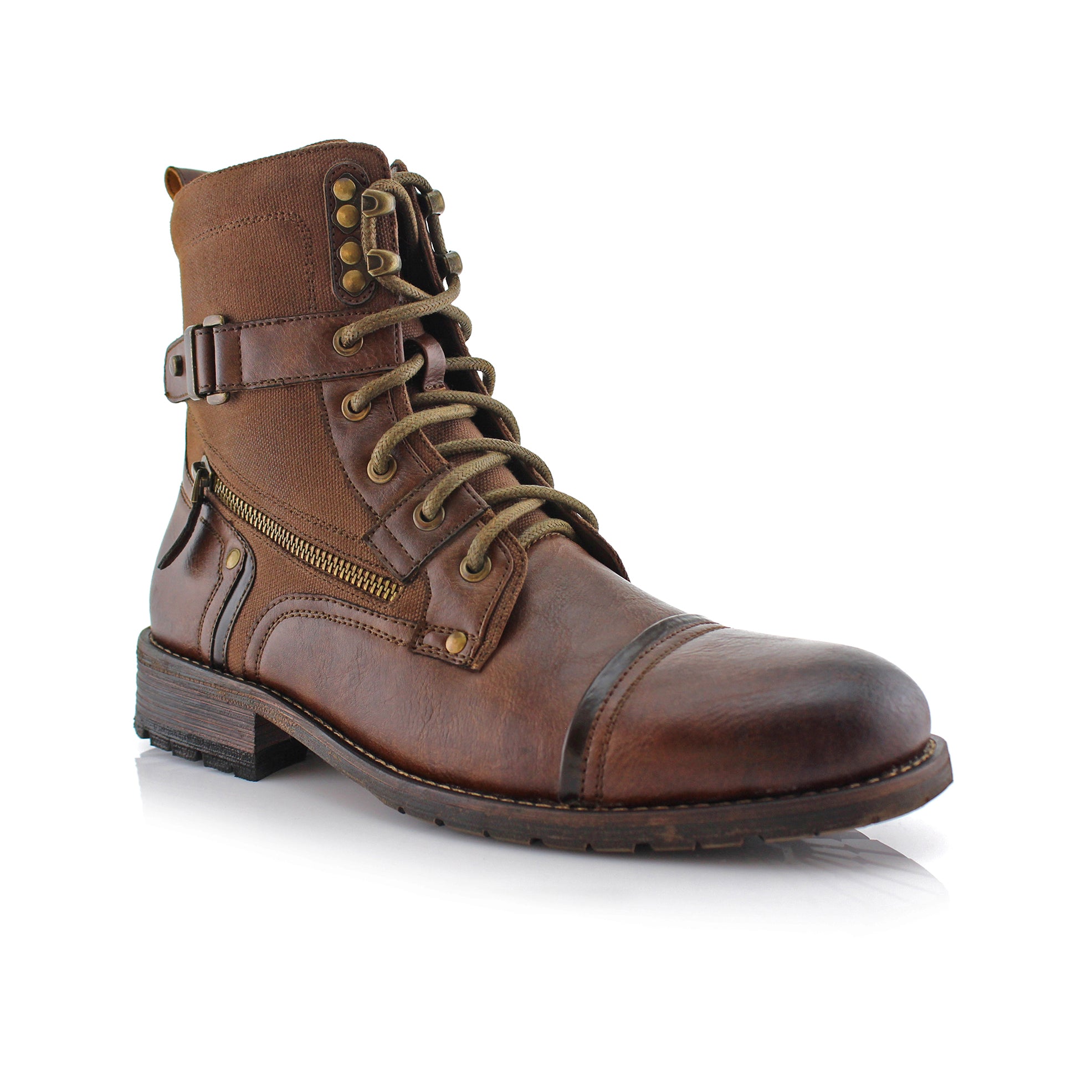 Ankle Strap Buckle with Zipper Closure Combat Boots | Asher by Polar Fox | Conal Footwear | Main Angle View