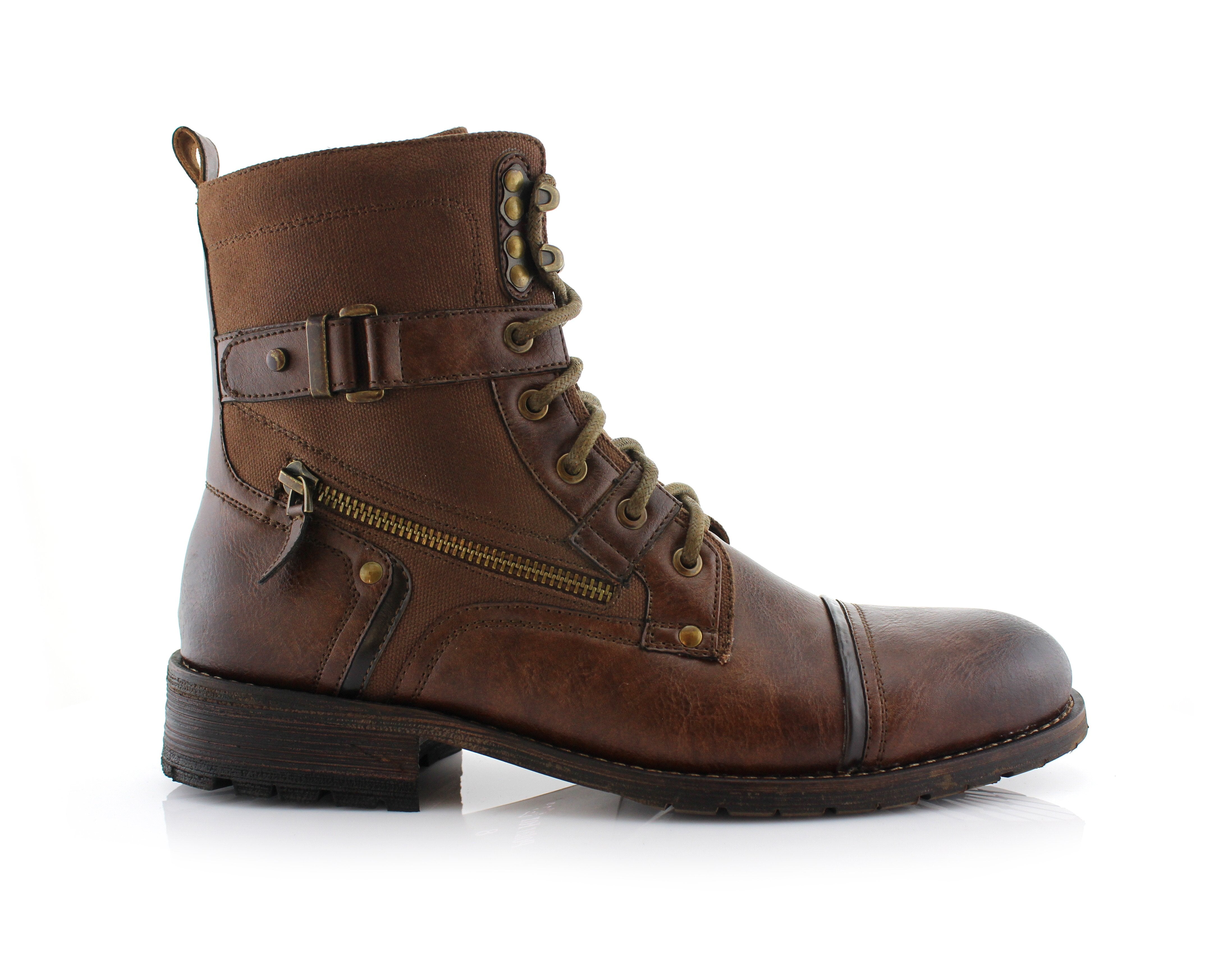 Ankle Strap Buckle with Zipper Closure Combat Boots | Asher by Polar Fox | Conal Footwear | Outer Side Angle View