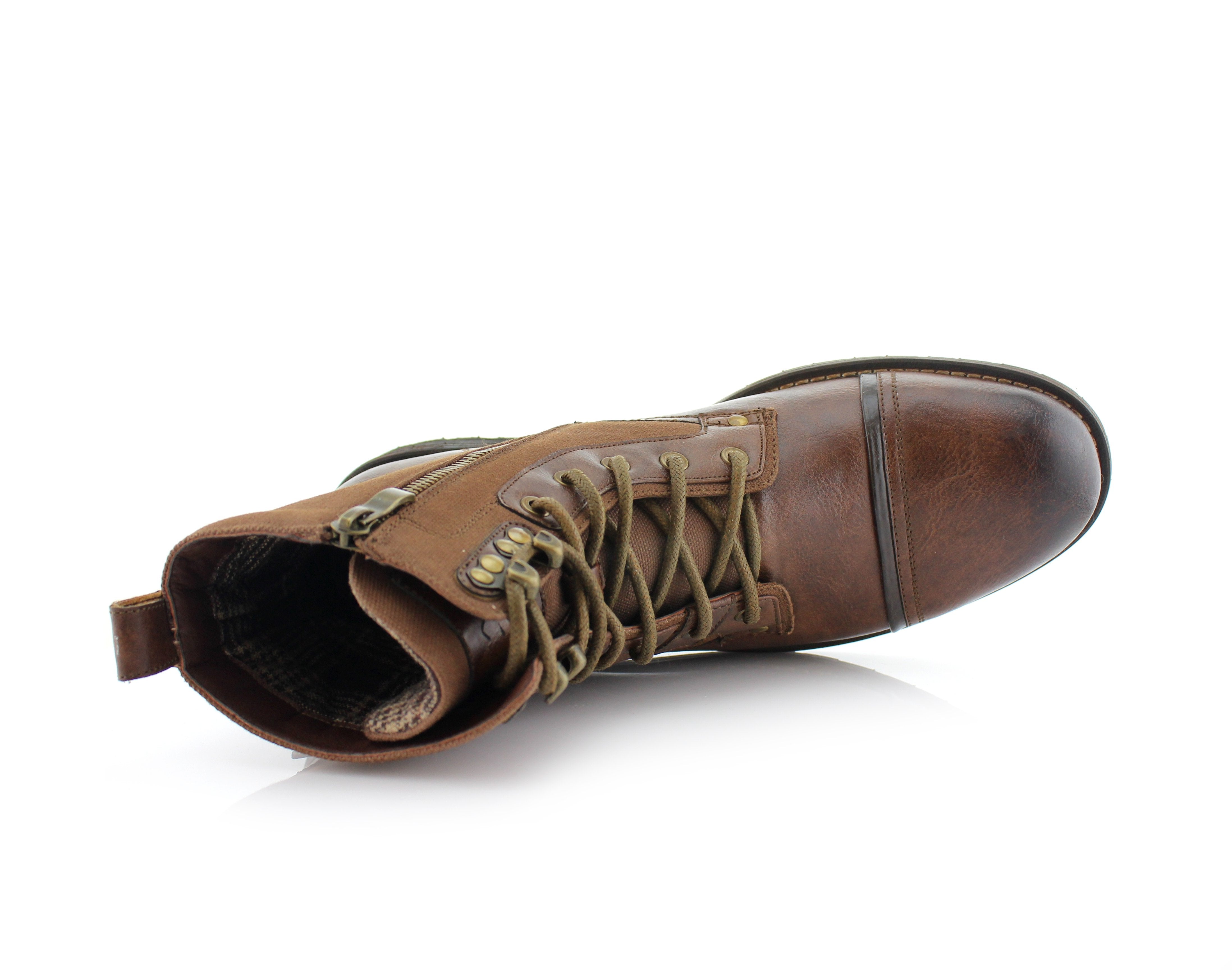 Ankle Strap Buckle with Zipper Closure Combat Boots | Asher by Polar Fox | Conal Footwear | Top-Down Angle View