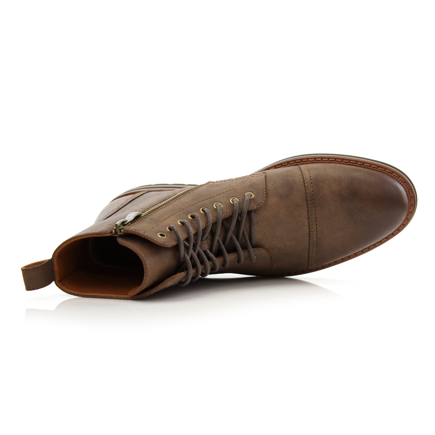 Burnished High-Top Derby Boots | Wright by Polar Fox | Conal Footwear | Top-Down Angle View