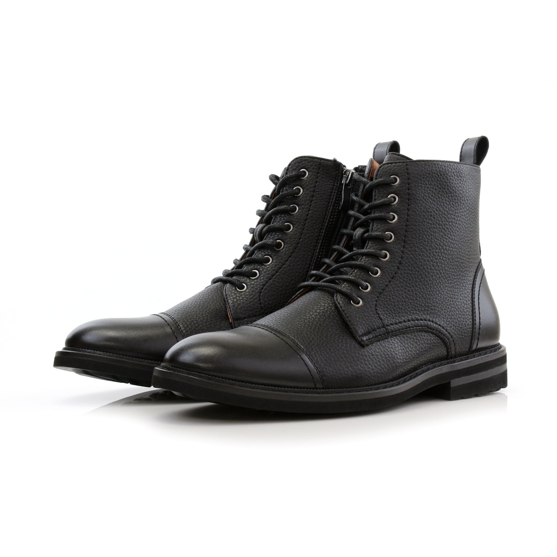 Grained Faux Leather High-Top Derby Boots | Wright by Polar Fox | Conal Footwear | Paired Angle View 2