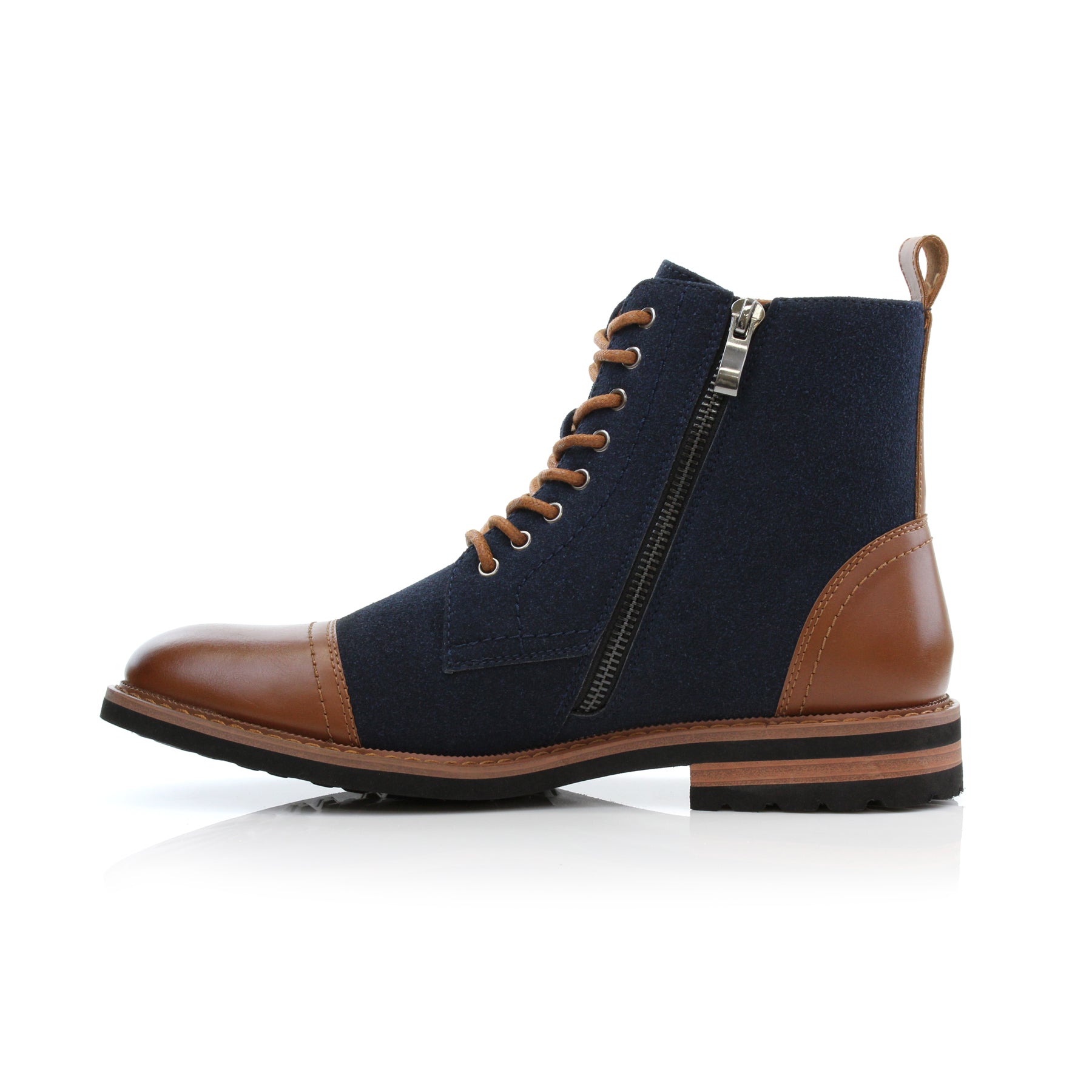 Blue Taupe High-Top Derby Boots | Wright by Polar Fox | Conal Footwear | Inner Side Angle View