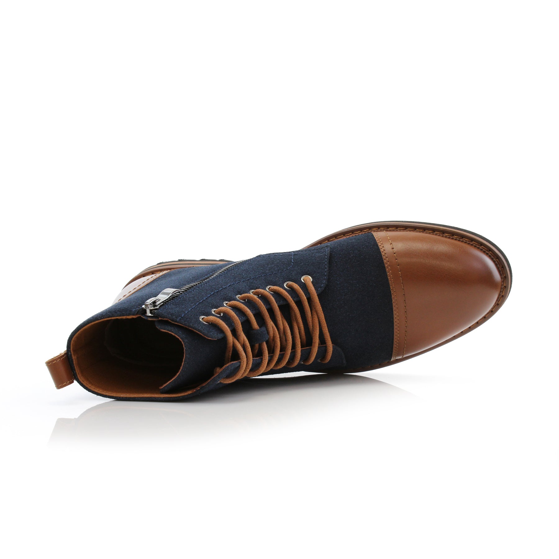 Blue Taupe High-Top Derby Boots | Wright by Polar Fox | Conal Footwear | Top-Down Angle View