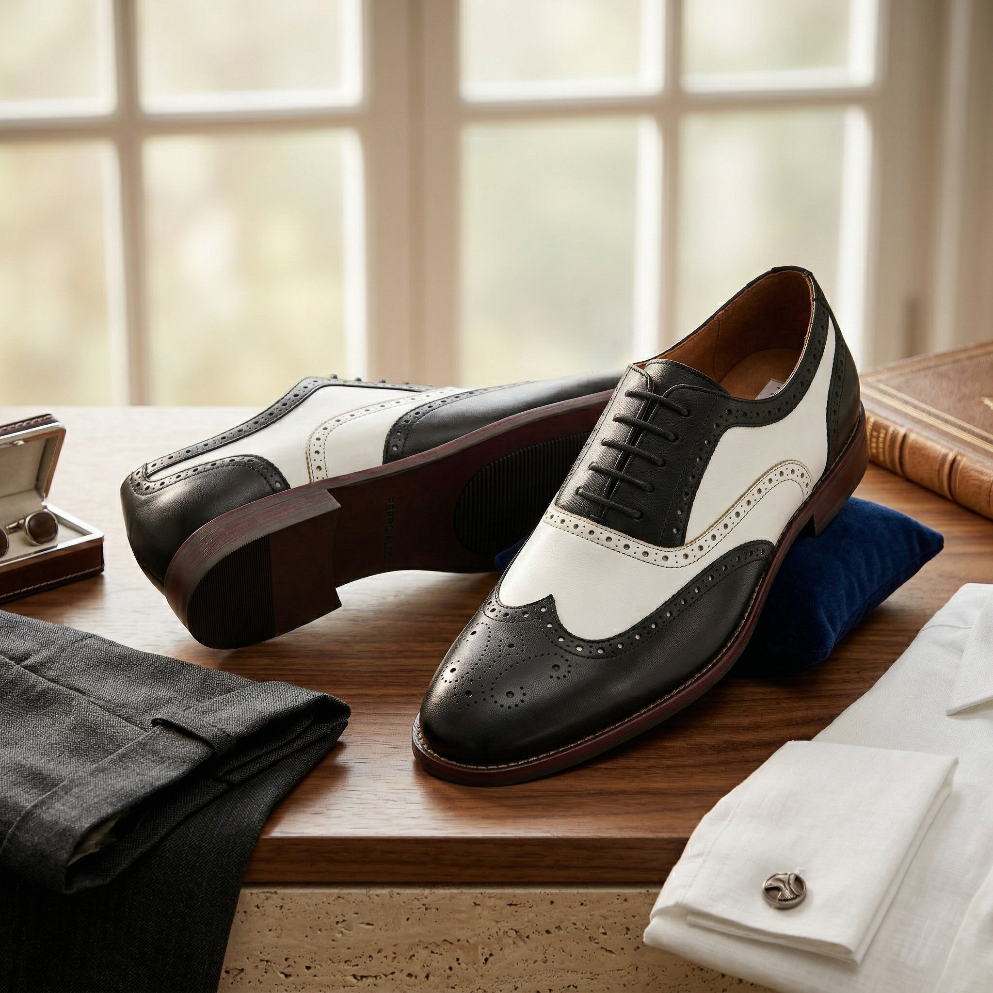 Ferro Aldo Men's Wingtip Two-Tone Spectator Oxford
