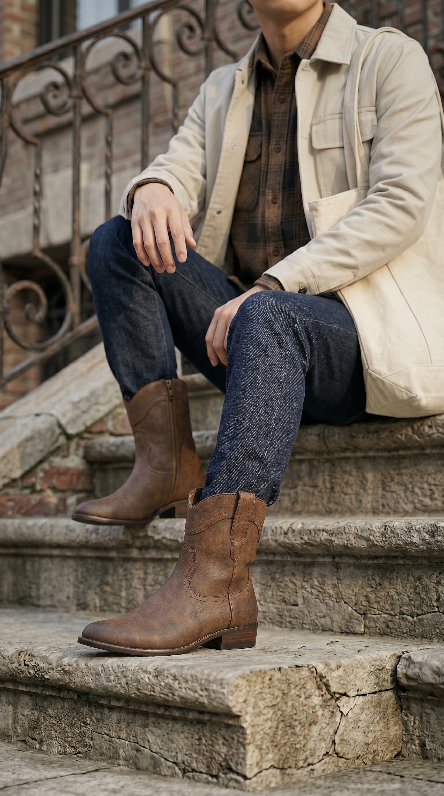 Ferro Aldo Men's Classic Cowboy Western Boot | Austin in Maple Brown